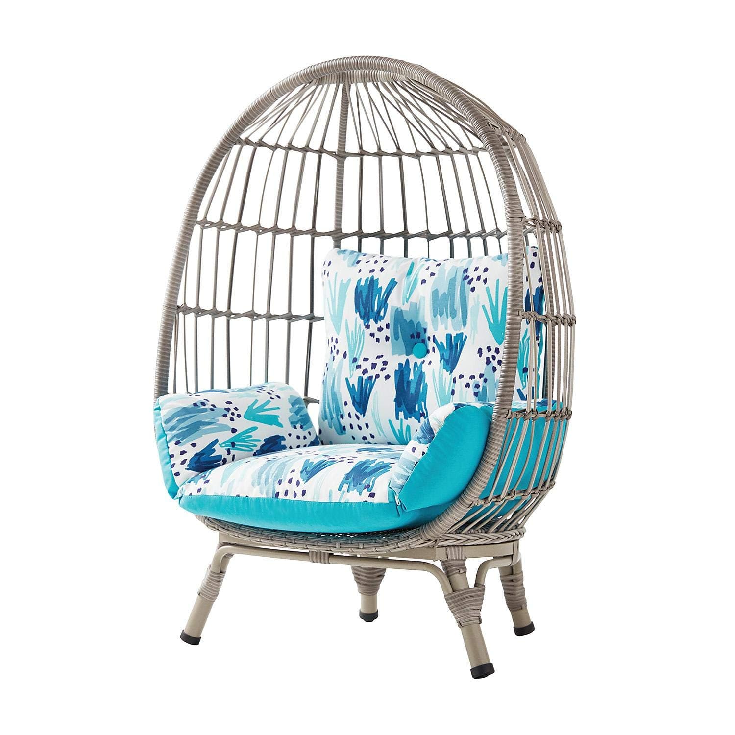 Handwoven Wicker on Steel Frame Kid's Egg Chair w/Reversible Cushion (Grey)