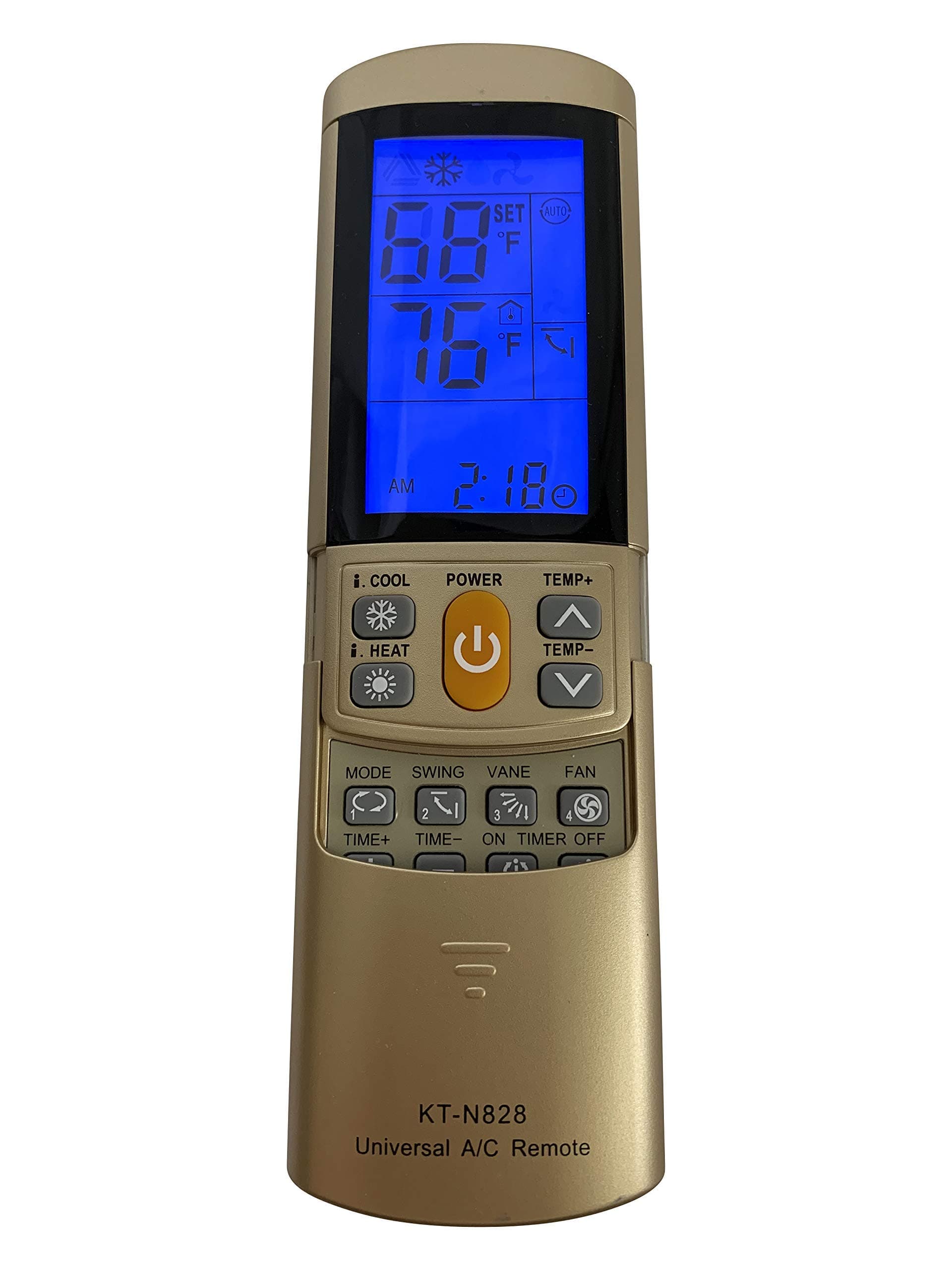 GOLD COLOR AC Remote Control For Carrier, Trane, Toshiba, Sanyo, Mitsubishi, Fujitsu, Hitachi, Haier, LG, York, Midea, Panasonic, Sharp, Samsung, Kelon, Hyundai, Gree, Funai, Daikin, Rowa, Goldstar,