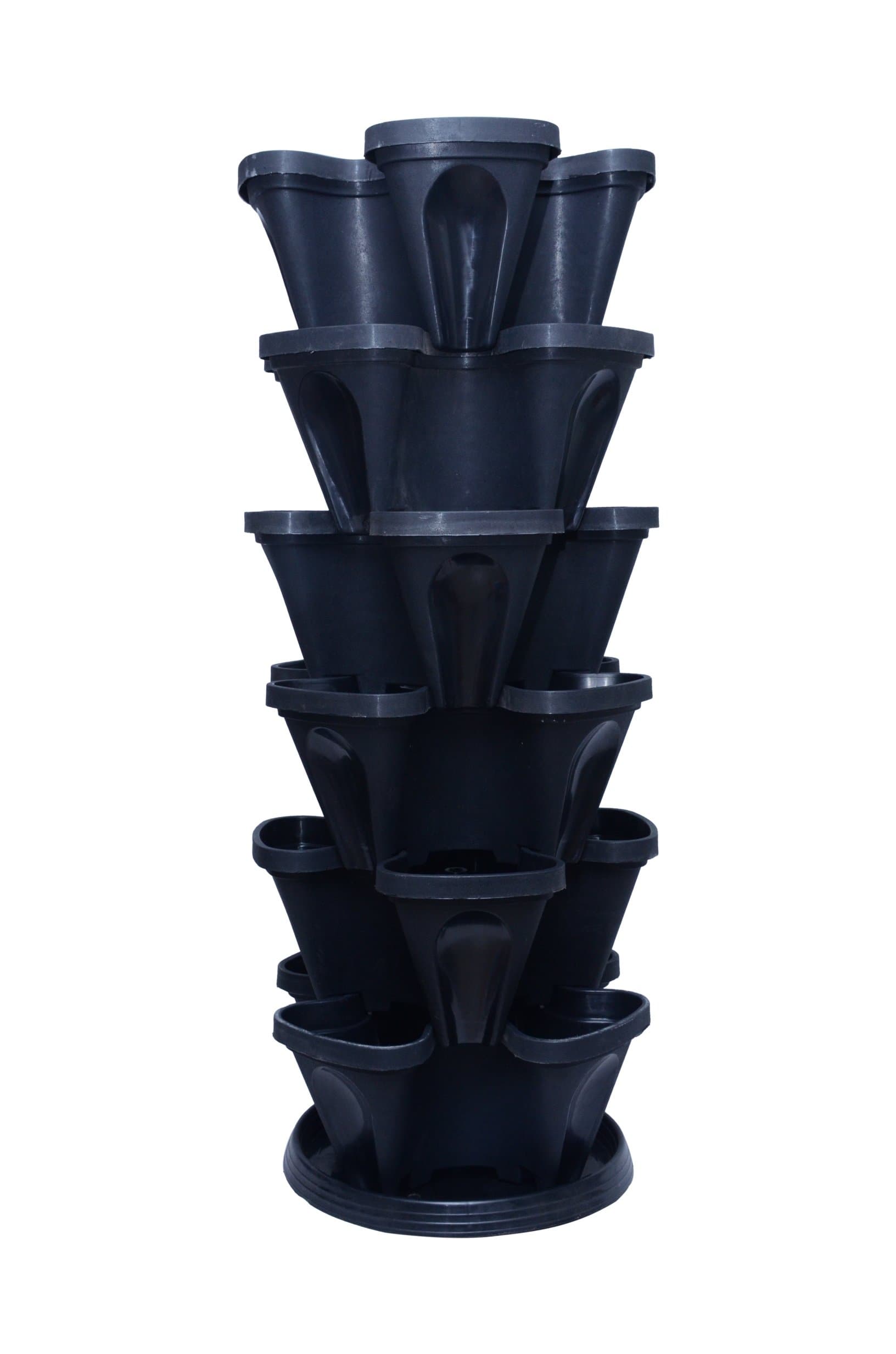 Gardens Need Plastic Stack-A-Pot For Floor Set (Black, 7-Pieces), 7 Pieces