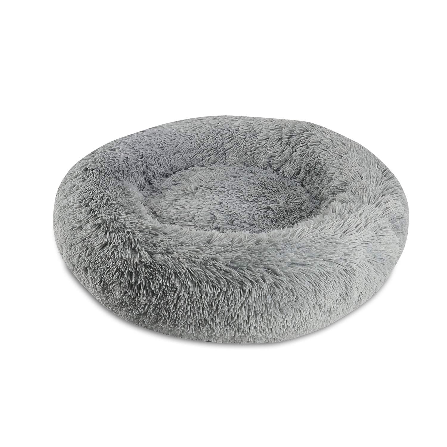 ArleeDonut Round Pet Dog Bed - Memory Foam - Calming Reduce Anxiety - Shaggy Vegan Fur - Assembled USA,Charcoal