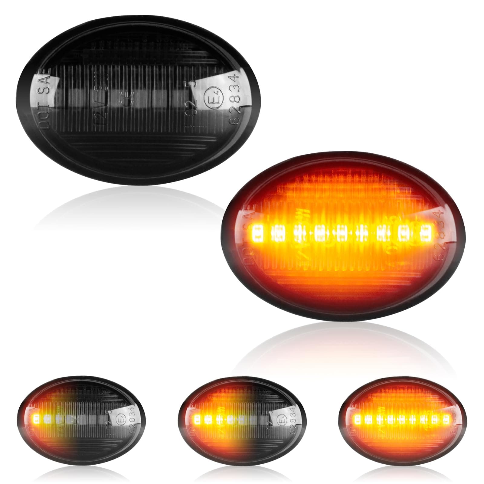 Gempro LED Side Marker Light for 2007-2019 Fiat 500 500e 500c Abarth Sequential Amber Front Turn Signal Lamps Smoked Len, 2PCS