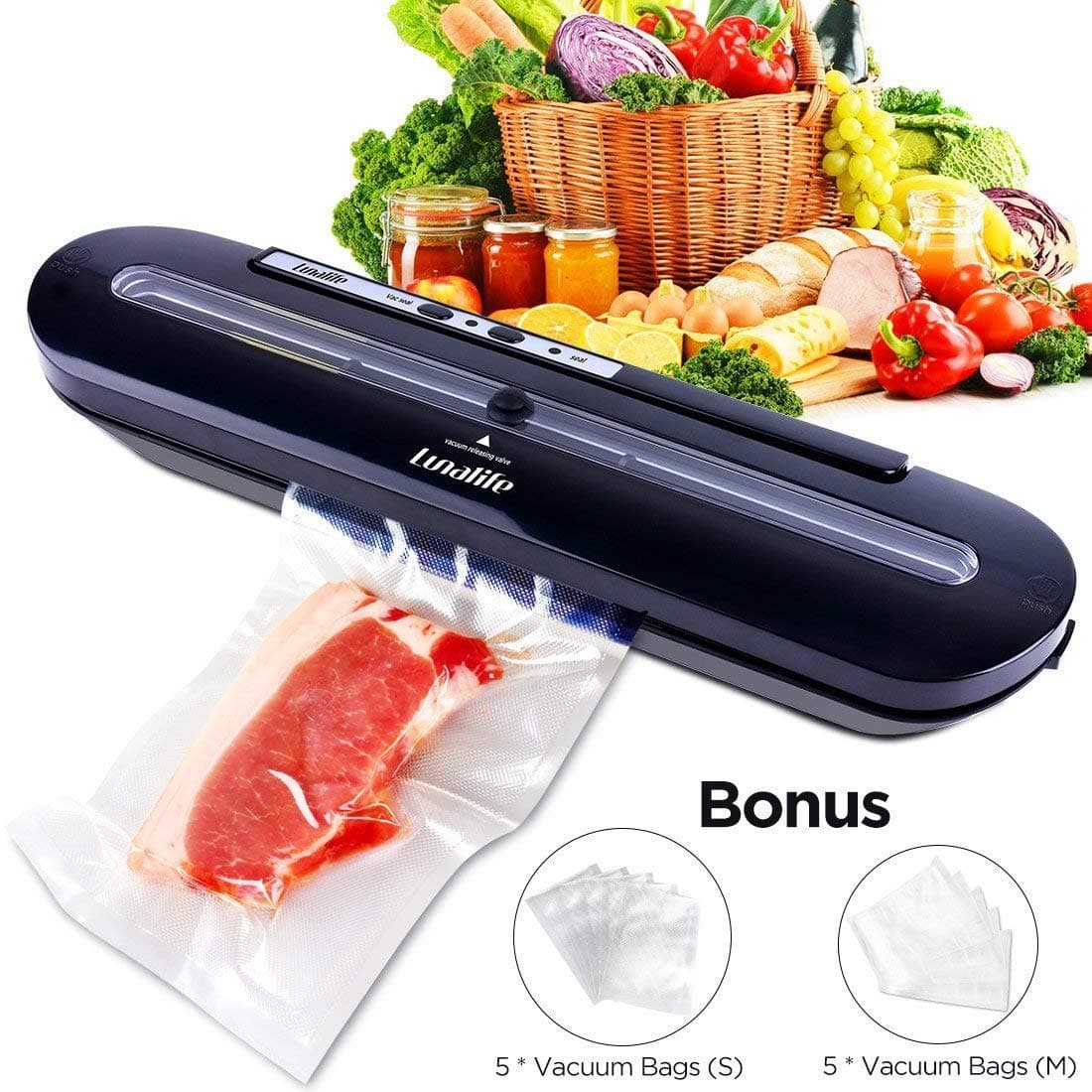 Vacuum Sealer - Automatic Food Sealer Machine for Food Preservation&Processing - Sous Vide Vacuum Sealer- Starter Kit with 10pcs Free Food Vacuum Sealer Bags