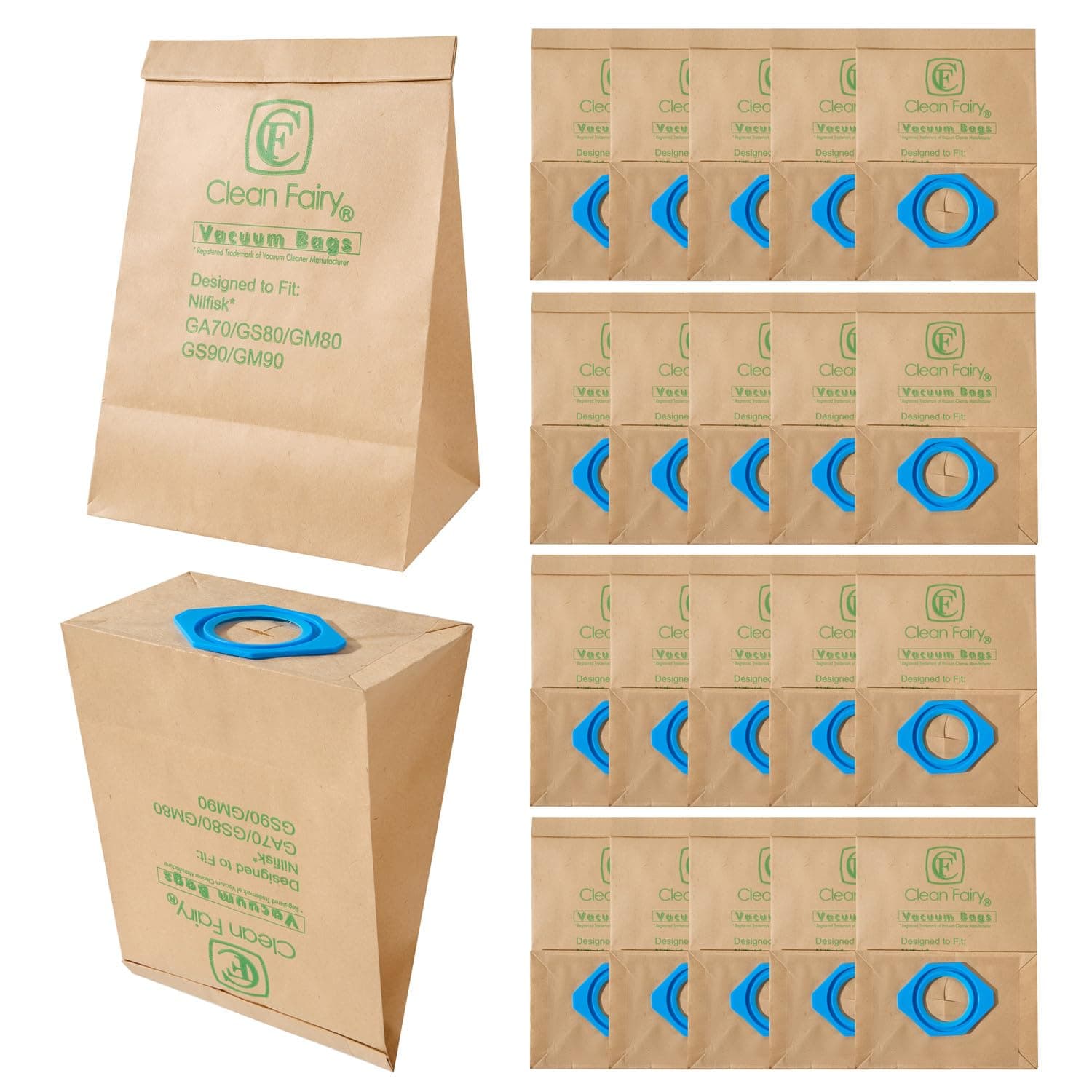 CF Clean Fairy Vacuum Cleaner Dust Bags Compatible With Nilfisk TELLUS GM80 GM90 GS80 GS90 GA70 Replacement for part# 82095000 (Pack of 20)