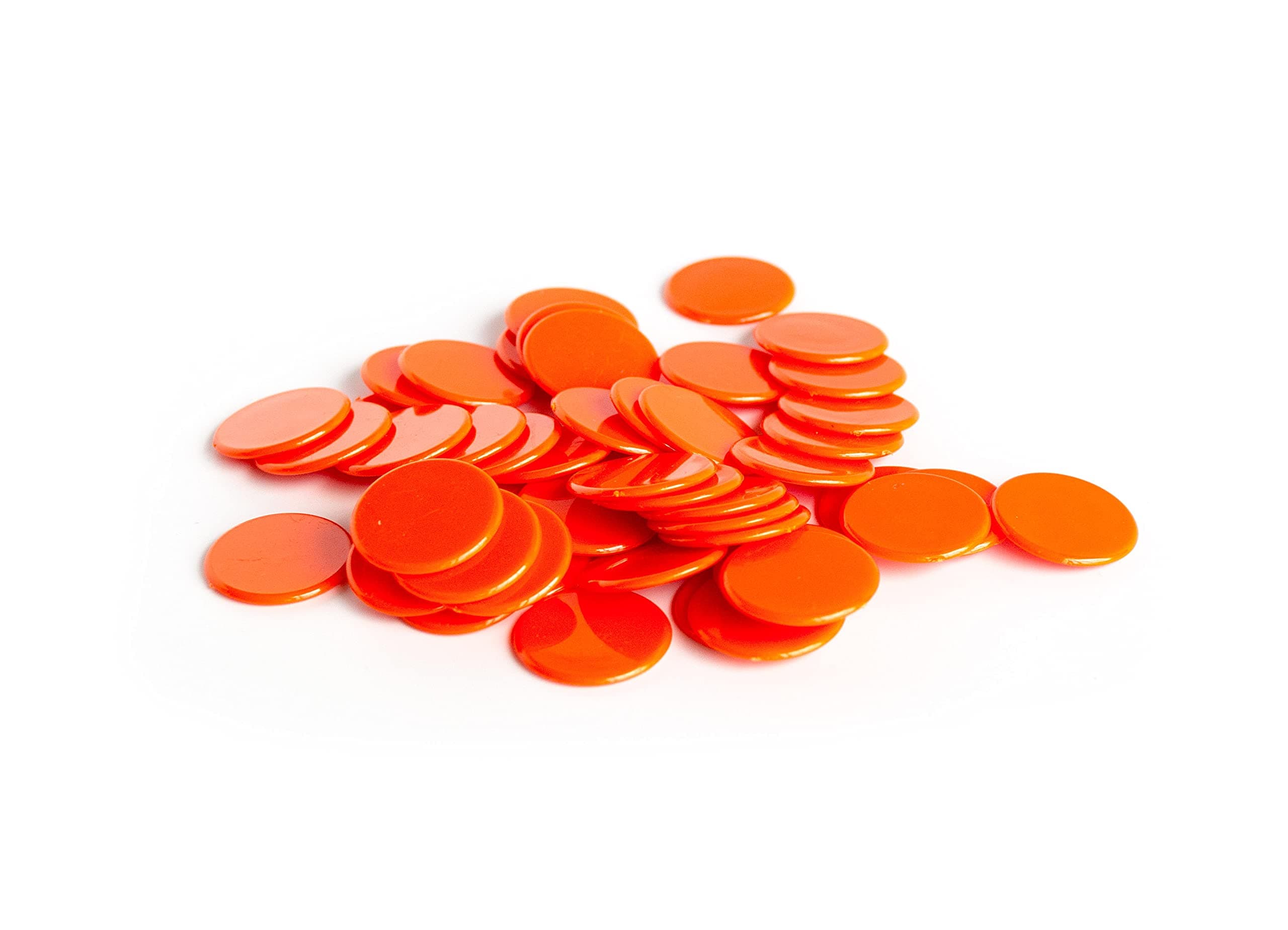 Plastic Counters: Orange Color Gaming Tokens (Hard Colored Plastic Coins, Markers and Discs for Bingo Chips, Tiddly Winks, Checkers, and Other Board Game Playing Pieces)