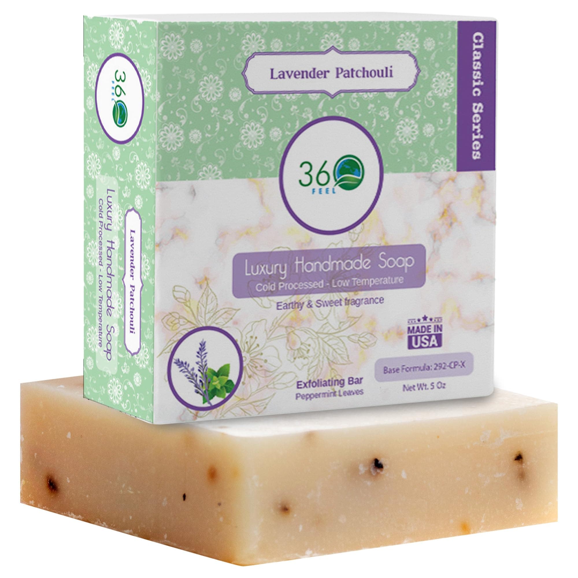 Lavender Patchouli Soap - Made in the USA - Castile Handmade, All-Natural, Cold-Processed - Infused with Lavender & Patchouli Scent for Relaxation & Calm - Creamy Lather (5 oz)