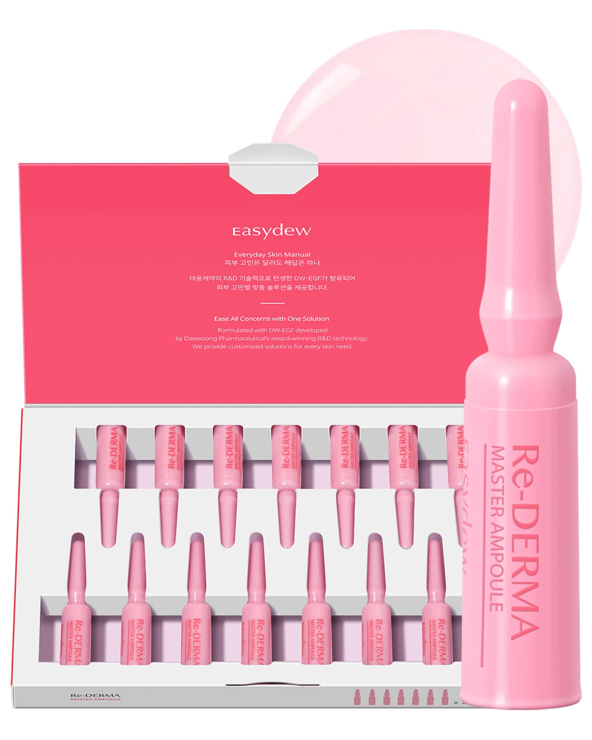 EASYDEW DW-EGF Peptide Re-DERMA Master Ampoule - Korean Anti-Aging Skincare Facial Serum - Firming, Restore skin vitality, Smooth fine lines and wrinkles with Oligo peptide, Niacinamide - 0.42fl. oz.