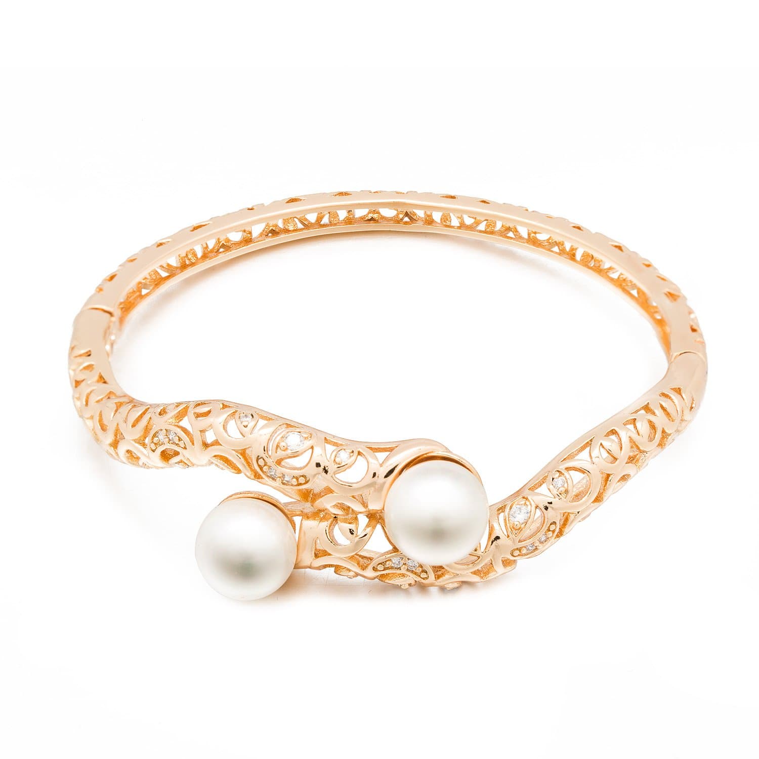 Romantic Time Waromantic Time Wand of Magic Vines Hollowed Out Loop Pearl Stone 18k Rose Gold Plated Bangle Braceletnd of Magic Vines Hollowed Out Loop Pearl Stone 18k Rose Gold Plated Bangle Bracelet