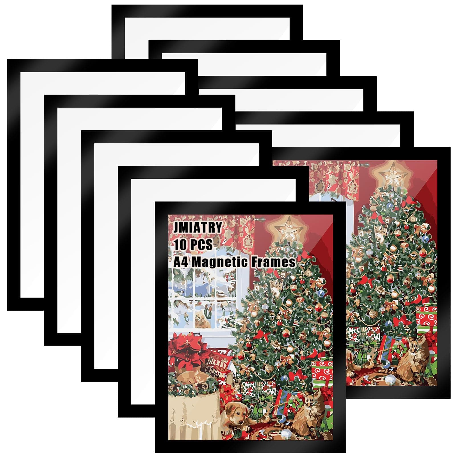 10 Pcs A4 Magnetic Frames, Self Adhesive A4 Magnetic Picture Frame, Black Display Frames Magnetic for Wall, Door, Refrigerator and Cupboard Display Frame