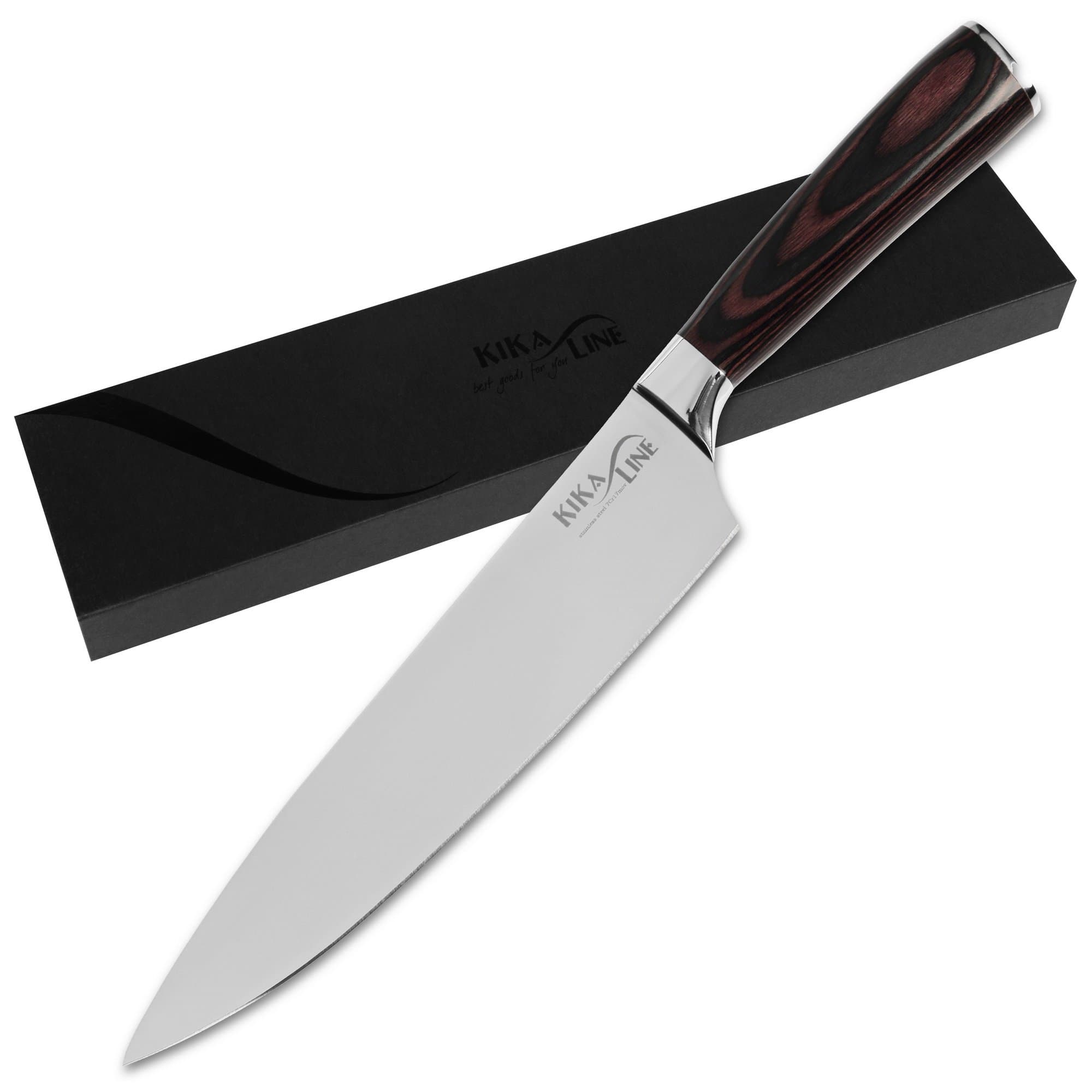Chefs knife 8 inch by Kika Line - high carbon stainless steel blade - professional choice - EVA gift box (Black)
