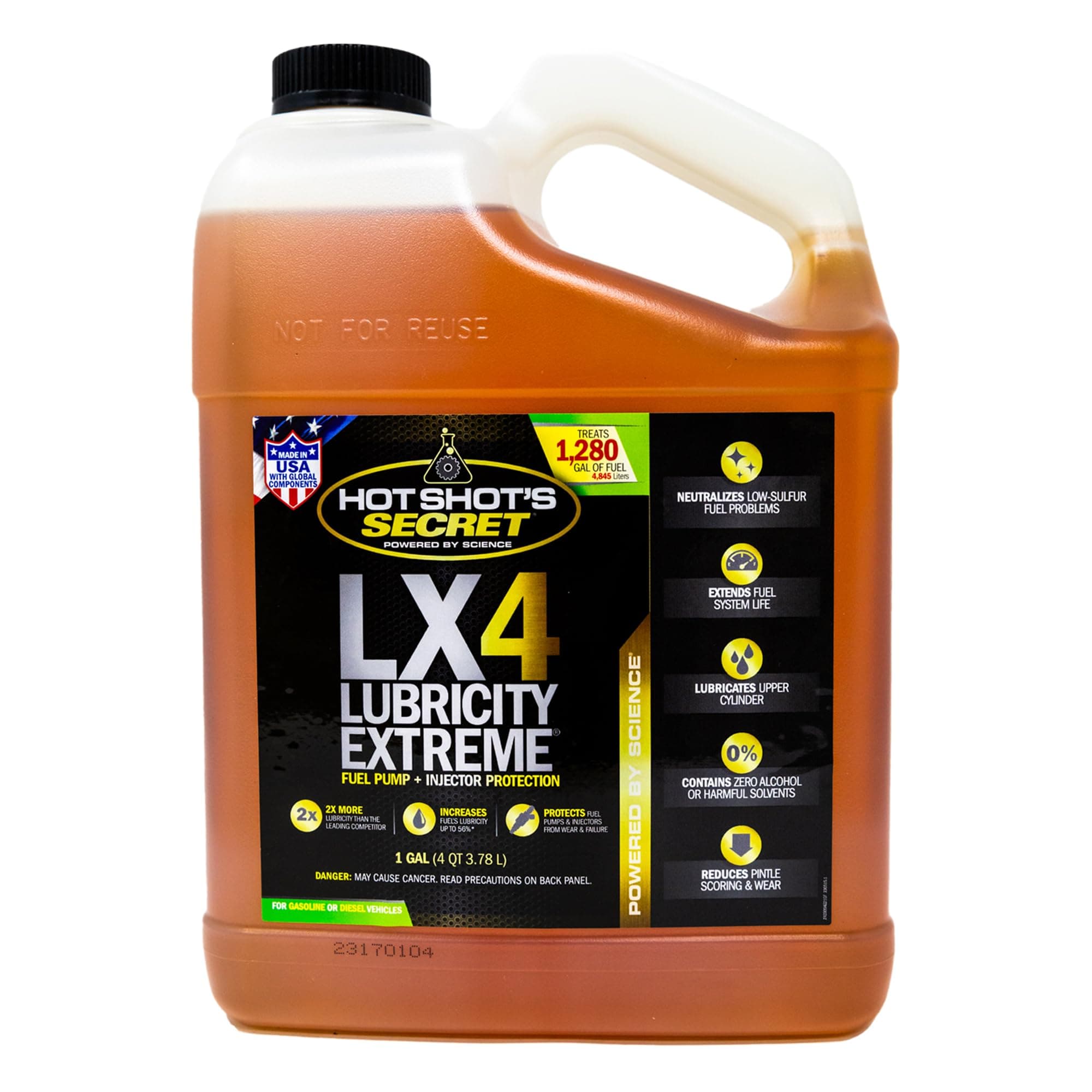 Hot Shot’s Secret LX4 Lubricity Extreme 1 Gallon – Treats 1280 Gallons – Fuel Additive for Gasoline and Diesel Engines, Increases Lubricity, Protects and Extends Fuel System Life