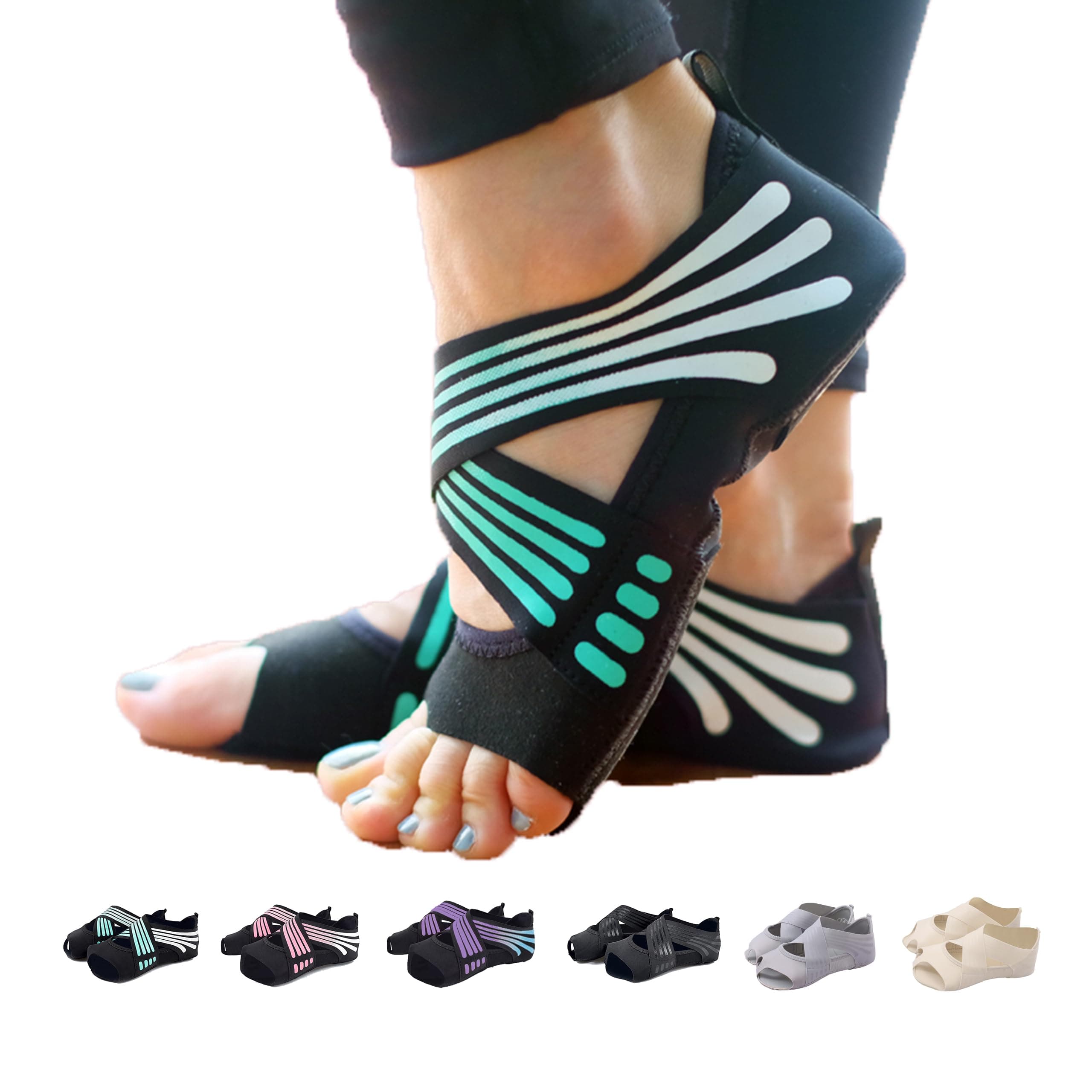 Yoga Socks Toeless Non-Slip Grips & Straps, for Pilates, Barre, Ballet, Bikram, Workout for Women