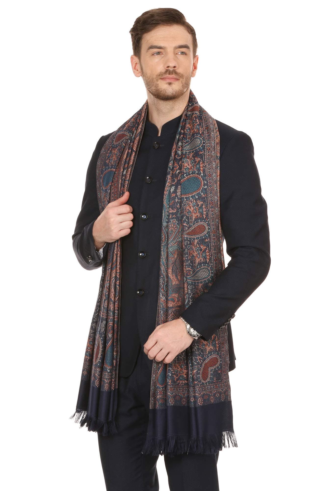 Mens fine Soft Ethnic Stole Stole, Jamawar design, Faux Pashmina