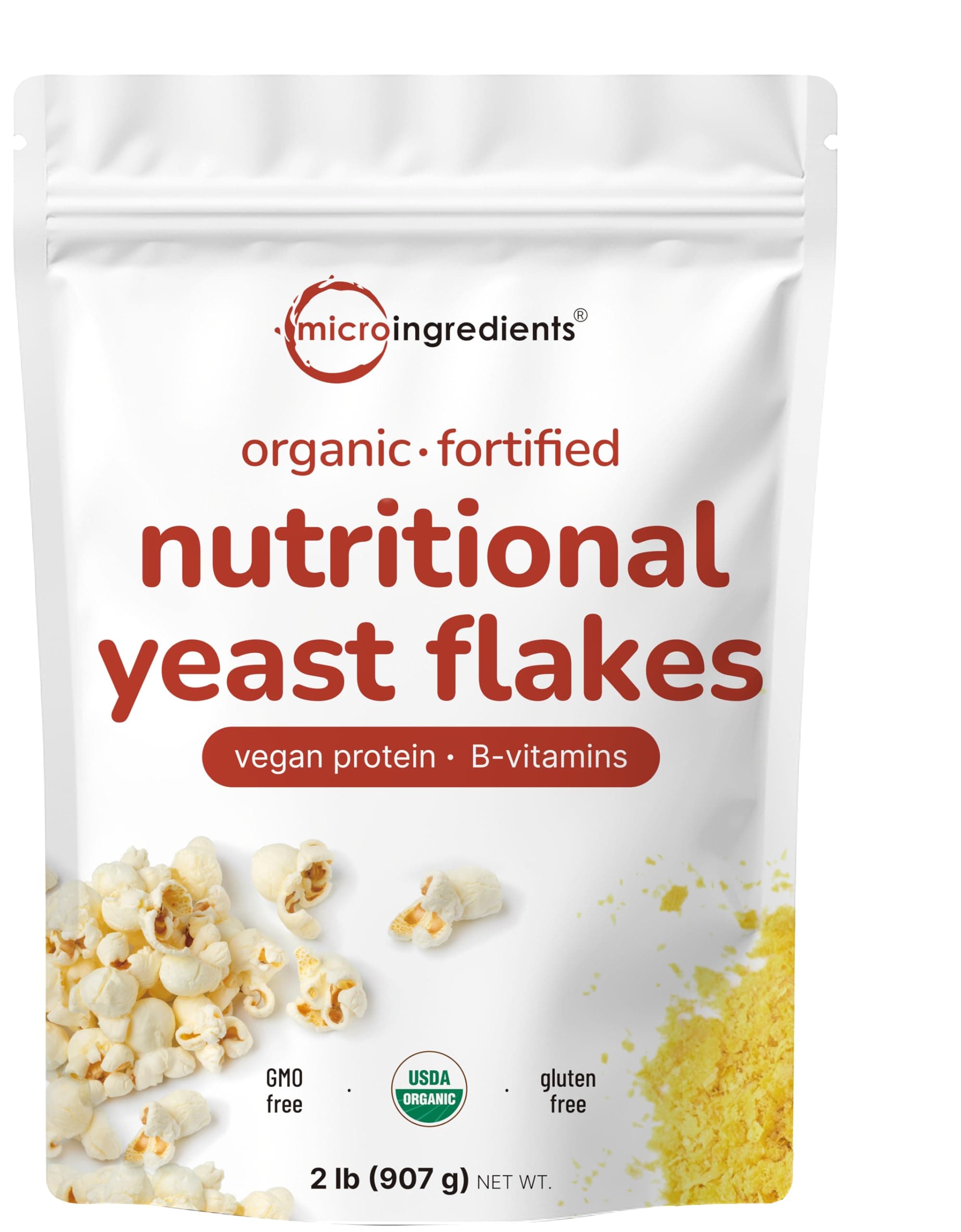 Micro Ingredients Organic Fortified Nutritional Yeast Flakes, 2LB | Rich in Vegan Protein, B Vitamins, & Beta-Glucans | Keto Friendly, Dairy Free Cheese Substitute, Non-GMO, Gluten Free
