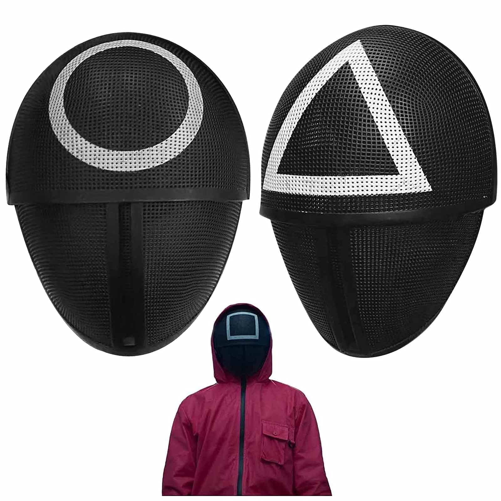 Squid Game Costume Mask- Masked Man Cosplay Masquerade Accessories Halloween Props (Round+Triangle)