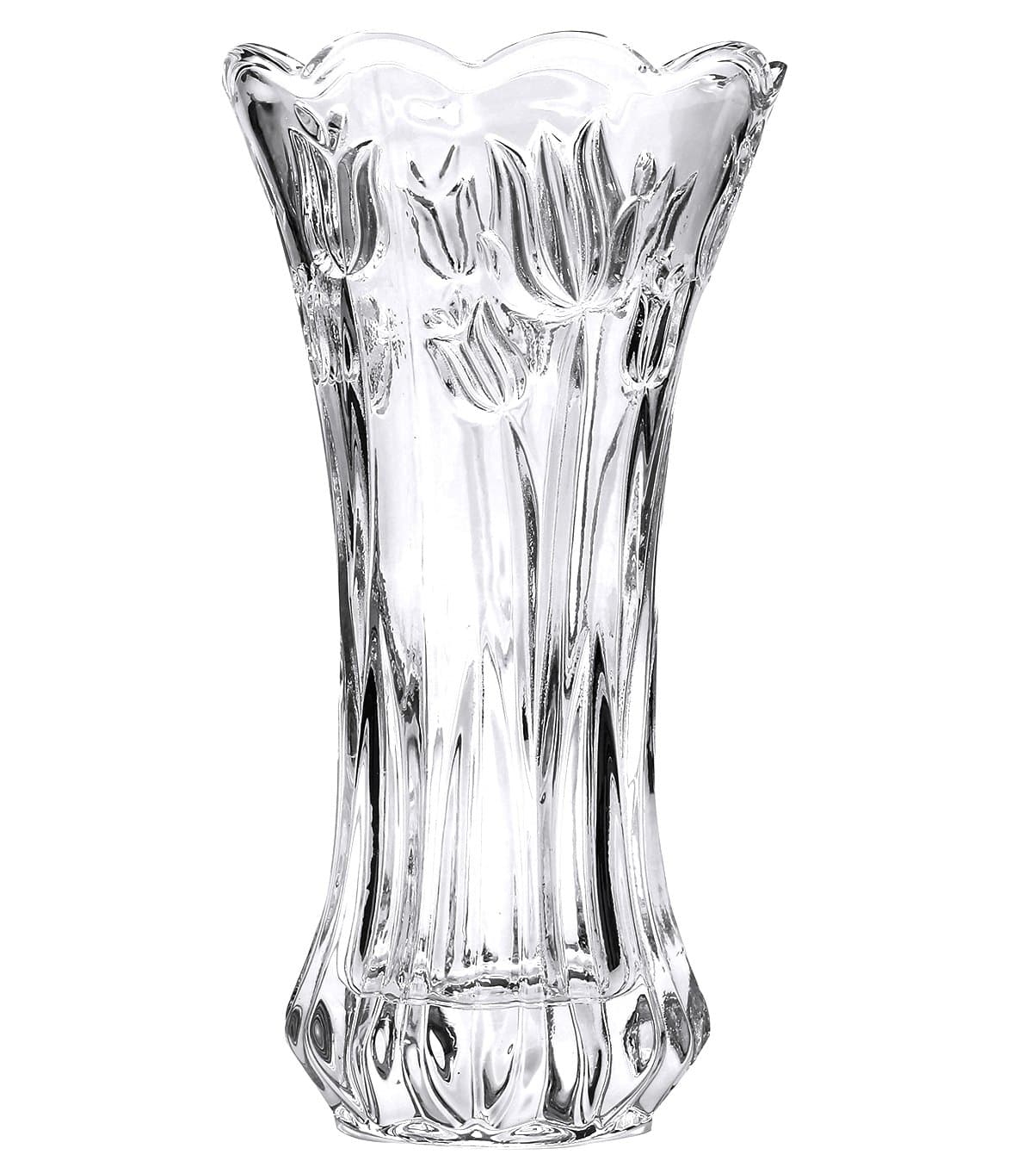 Flower Vase Tulips Pattern Large Size Glass Thickening Design Home Decor,Wedding vase or Gift - 9.4" High x4.9 Wide,Clear,with Color Box