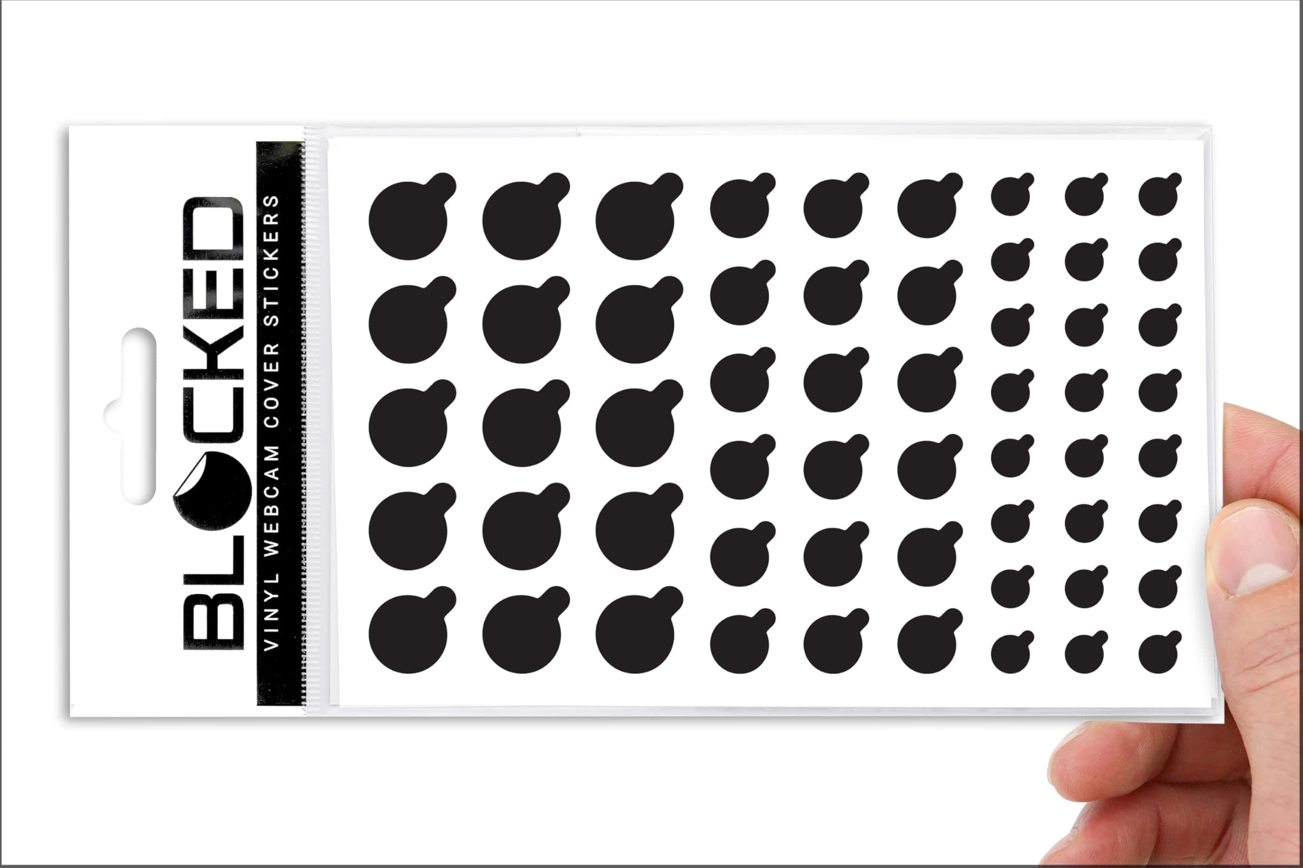 BLOCKED Webcam/Camera Vinyl Covers | Low-Tack Restickable Webcam Sticker | Multiple Sizes | Black 57-Pack Tabbed (Muted Matte)