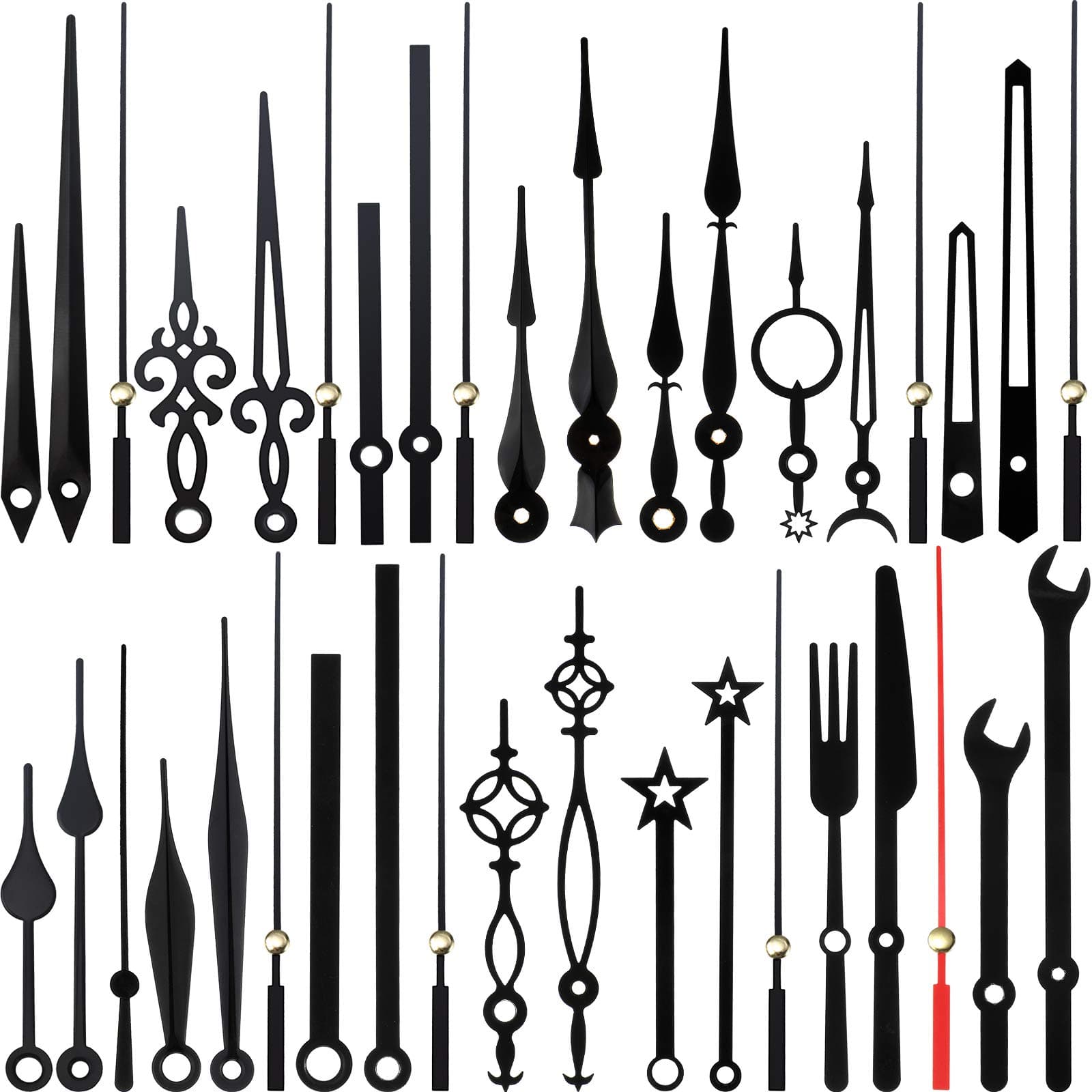 Mudder 14 Styles Black Clock Hands Only Clock Movements Clock Mechanisms, Non Ticking Hands, Clock Hands Replacement Kit Made of Aluminum, DIY Clock Parts for Clock Repair, 14 Kinds of Size, Black