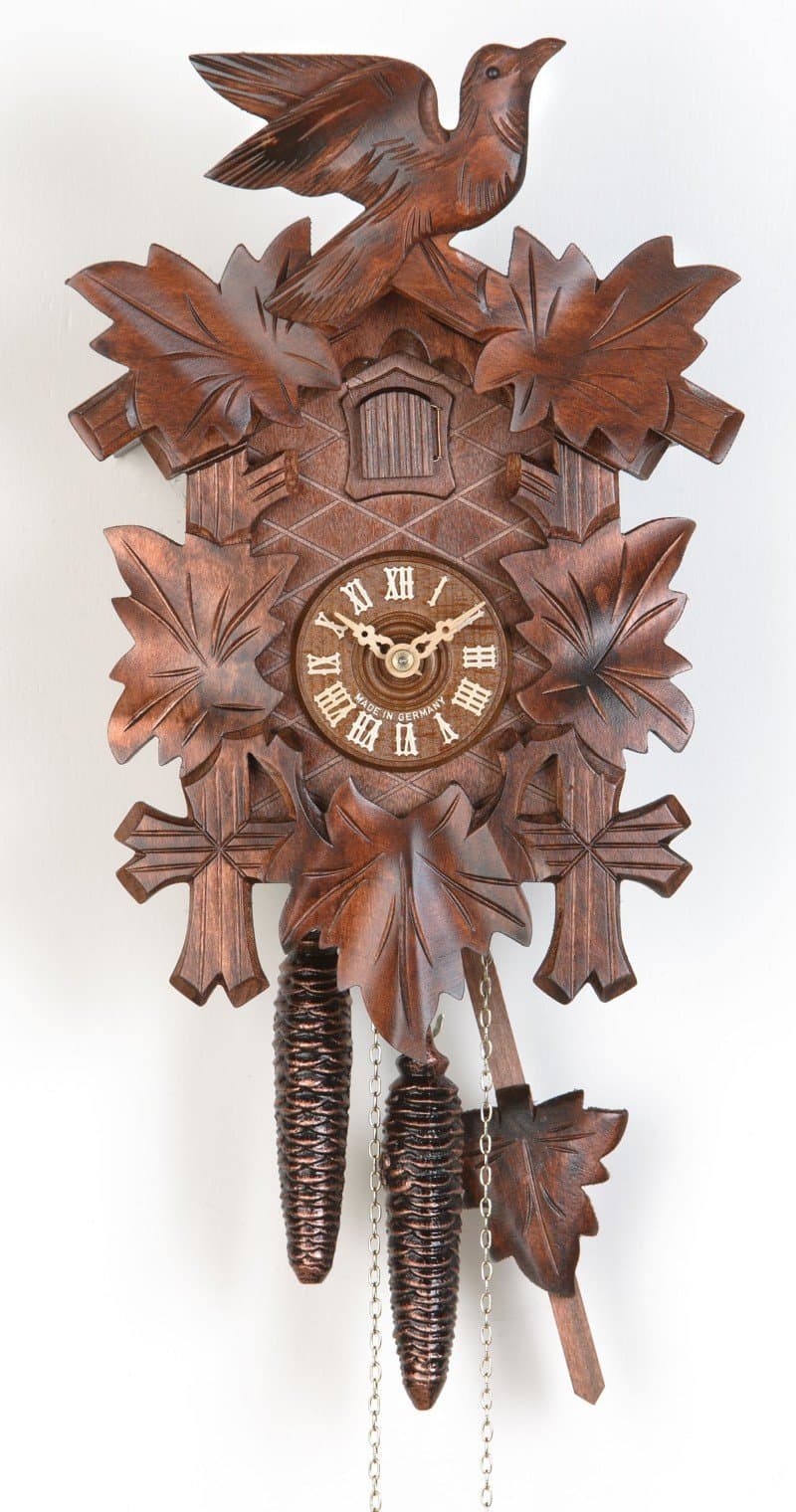 Traditional 1-Day Cuckoo Clock with 5 Leaves & Bird