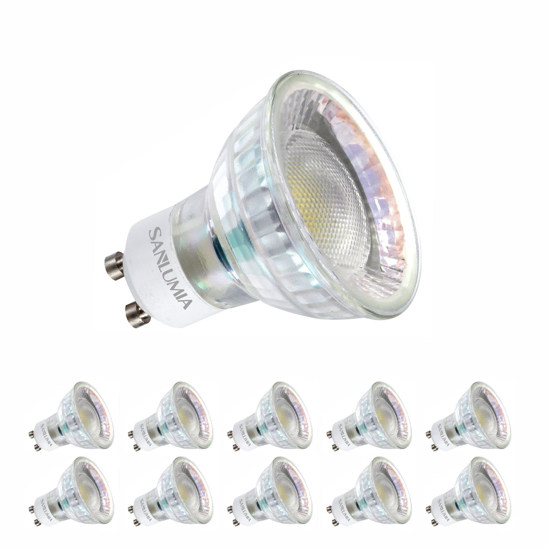 sanlumia10 X 6W Gu10 Super Bright 100 Degree Wide Beam Angle LED Spotlight Bulb 500lm 75W Halogen Equivalent Warm White 3000K