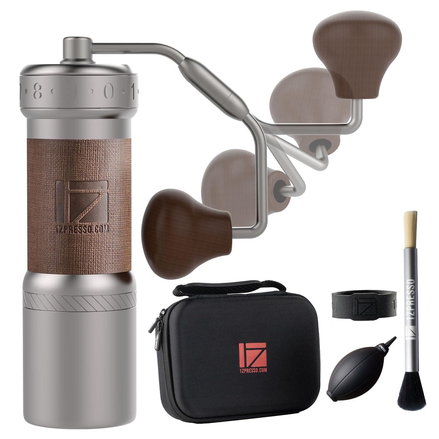 K-Ultra Manual Coffee Grinder with Assembly Consistency Grind Stainless Steel Conical Burr, Foldable Handle, Numerical External Adjustable Setting, All-Round Grinder (Silver)