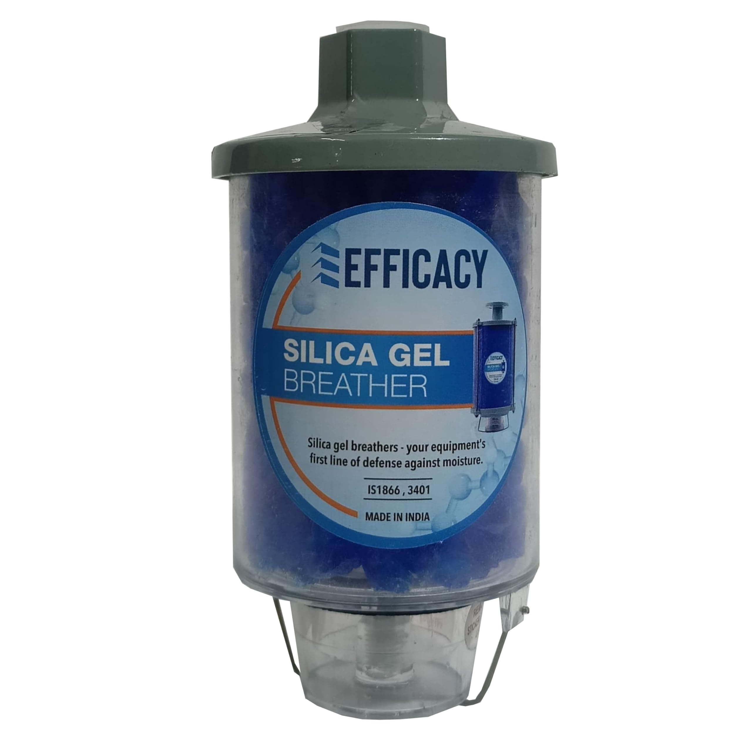 Efficacy Crystal Blue Silica Gel Breather/Transformer Breather Polycarbonate Cylinder With Aluminum Top Size 500 Gram Dia 1.27 (0.5 inch) - 1 Pc
