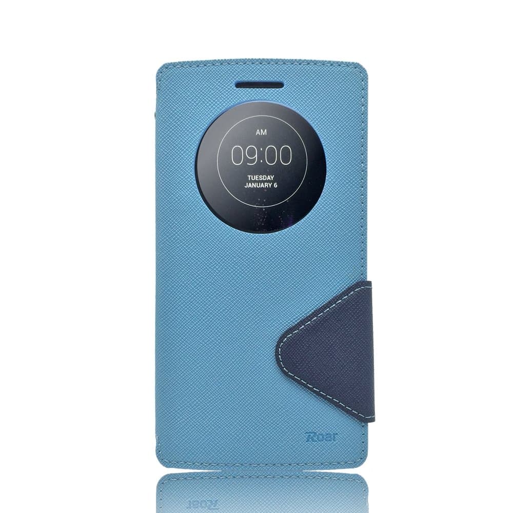 LG G FLEX 2 case, Roar Wallet Case with View Window- PU Leather Magnetic Clip Protective Book Style Cover with Stand [Color Matching][Card Holder Slot] for LG G FLEX 2 (Light Blue/Navy)