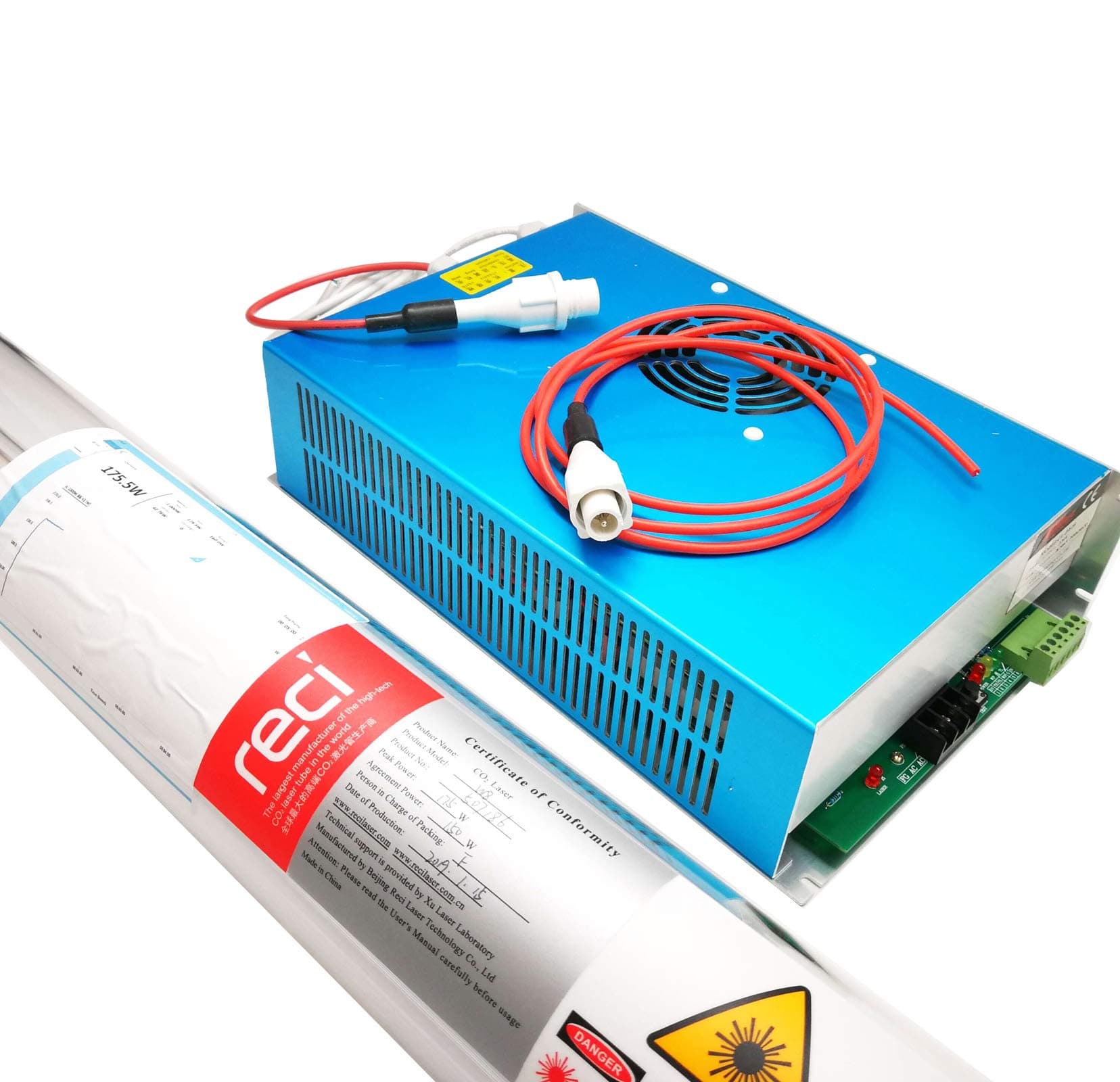 RECI CO2 Laser Tube 150W (Peak 180W) 1850mm W8/S8 and DY20 Power spply for Laser Engraving & Cutting Insurance & Air Express