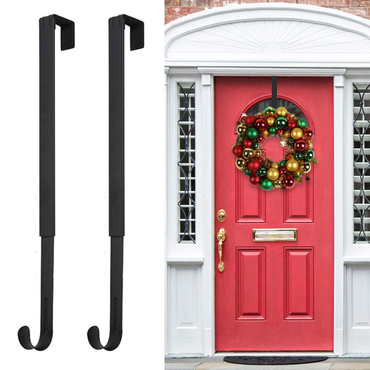 Pack of 2 Wreath Hanger,Adjustable Wreath Hanger for Front Door from 14.9 to 25 Inch,20 lbs Larger Door Wreath Hanger Christmas Wreaths,Black