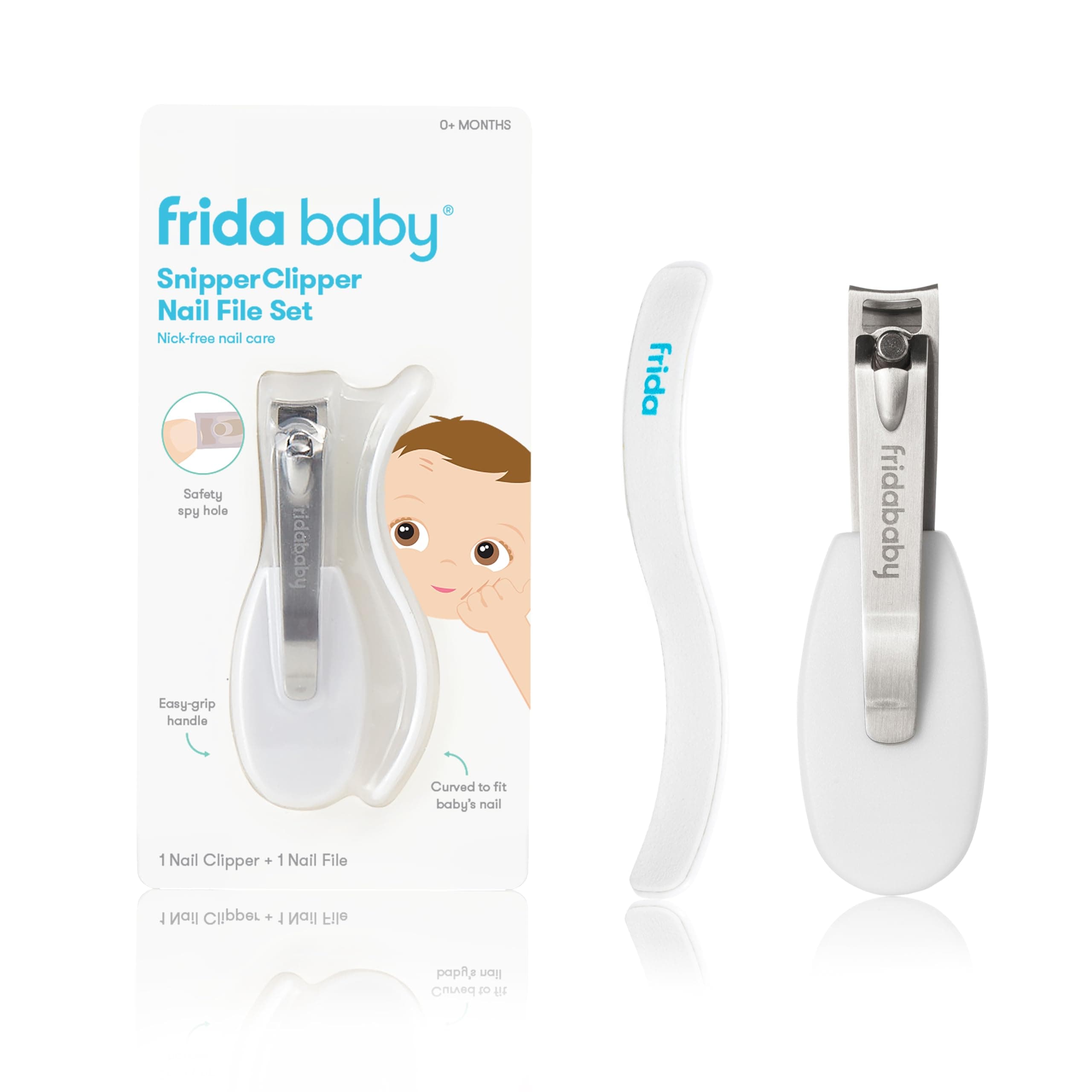 NailFrida Baby Nail Clippers & Nail File & Buffer for Newborns and Up, Safety Spyhole, Nickel Free, Curved Clipper to Fit Babies Nails