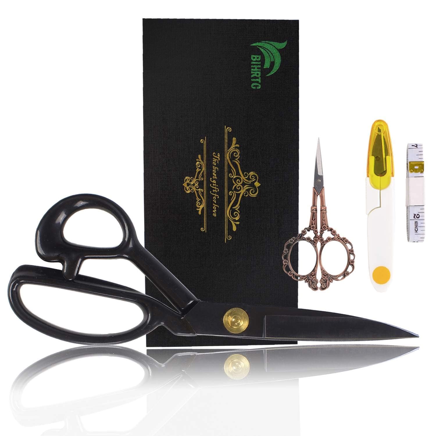 BIHRTC Professional Tailor Scissors Sewing Scissors 9 inch Fabric Scissors Dressmaking Scissors Sharp Scissors with Snipper Dressmaker Shears for Cutting Cloth Tailoring Leather with Tape Measure