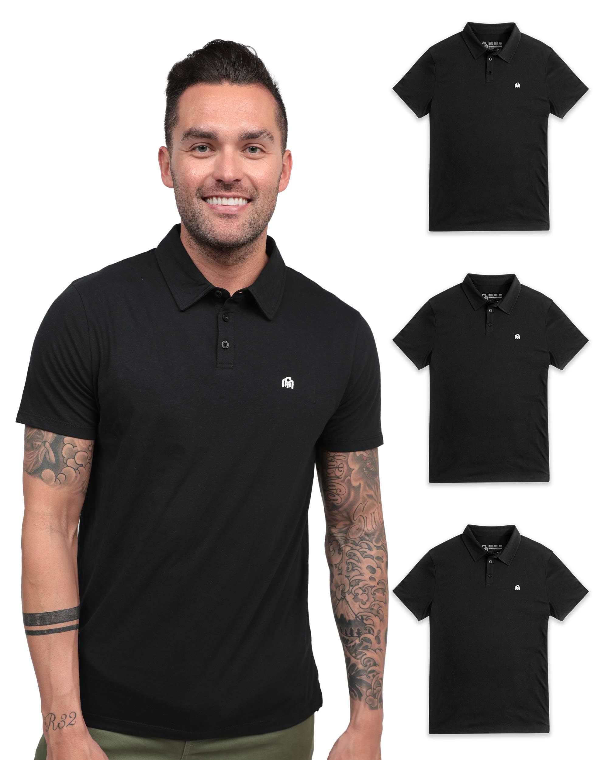 INTO THE AM Polo Shirts for Men - Slim Fit Short Sleeve Collared Shirt S - 4XL Fitted Collar Polos for Work