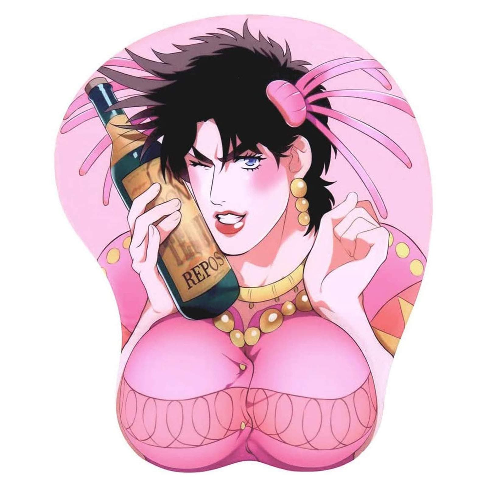 LNIUB Joseph Joestar 3D Wrist Rest JoJo's Mouse Pad Mat Pink Bizarre Adventure Mousepad for Laptop PC 10.2"x8.5"