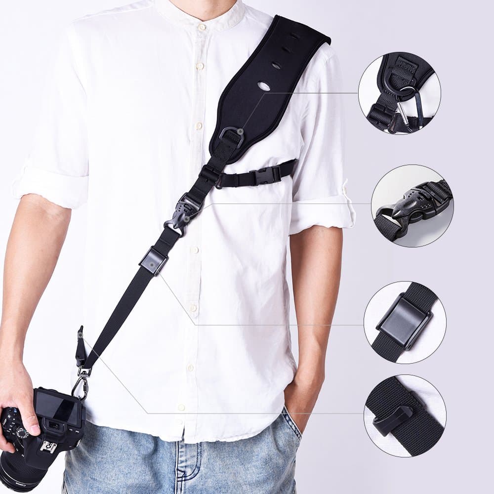Camera Strap with Safety Tether Mounting Plate and Clip-On Lens Cap Keeper, Anti-Slip and Durable design, Professional for wedding shoot, activity, wildlife or journey filmed for Camera SLR DSLR (Canon Nikon Sony Olympus Pentax,etc)