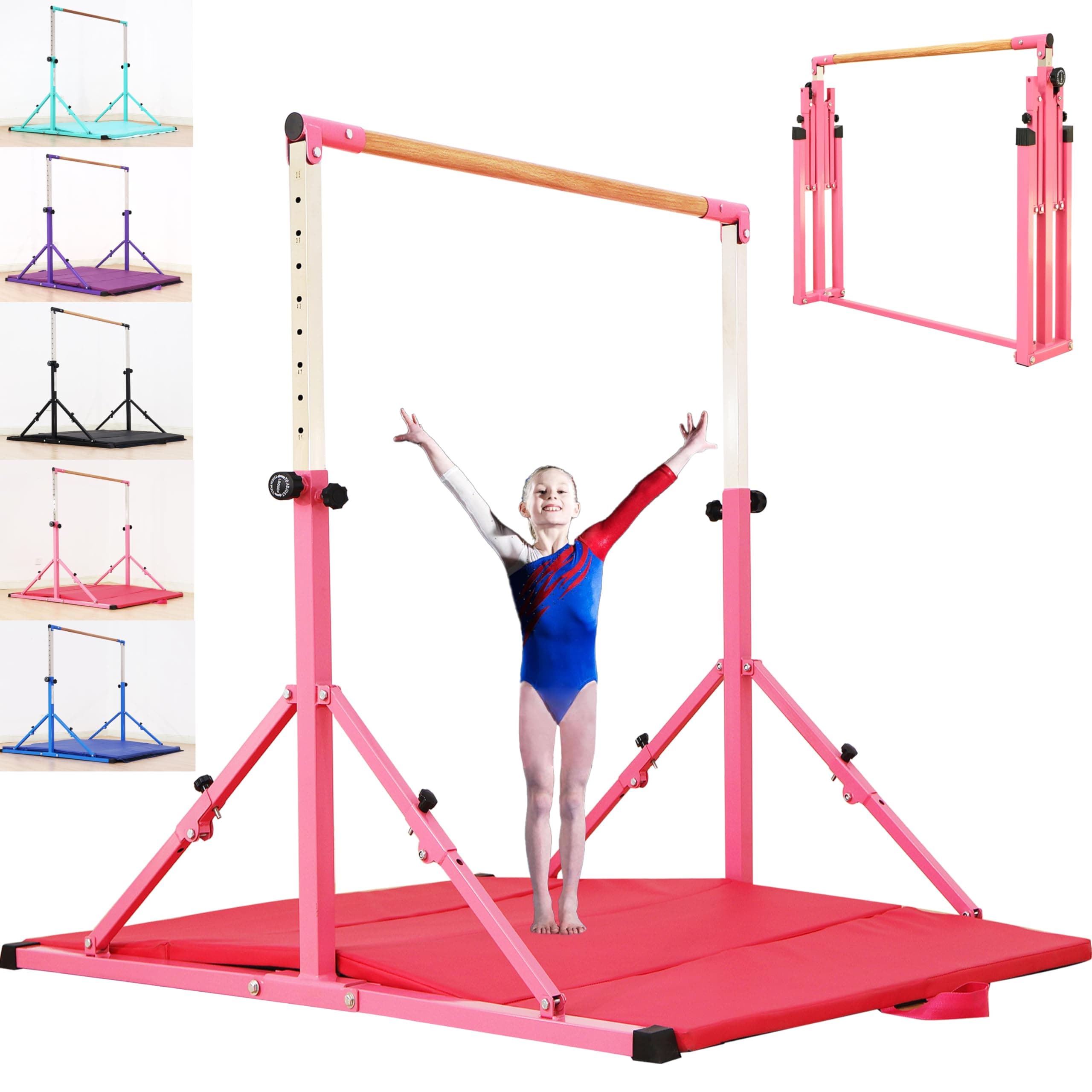 MARFULA 4FT/5FT Gymnastic Bar Set Gymnastics Kip Bar with 5 Ft Length 4Ft Inner Width 5ft Adjust Height Gymnastics Training Bar Equipment for Kids Professional Training Home and Club Use