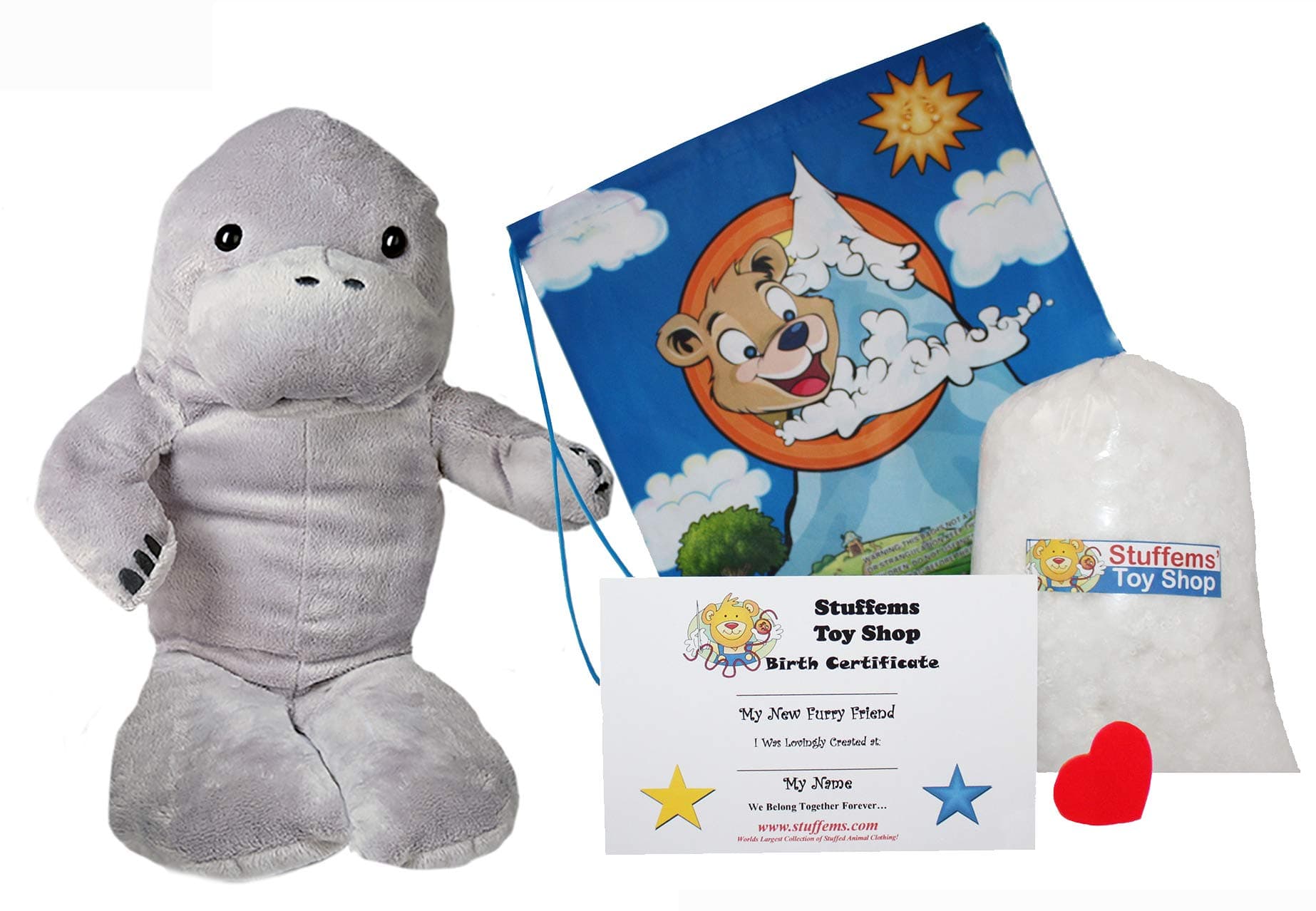 Make Your Own Stuffed Animal 16" Molly The Manatee - No Sew - Kit with Cute Backpack!