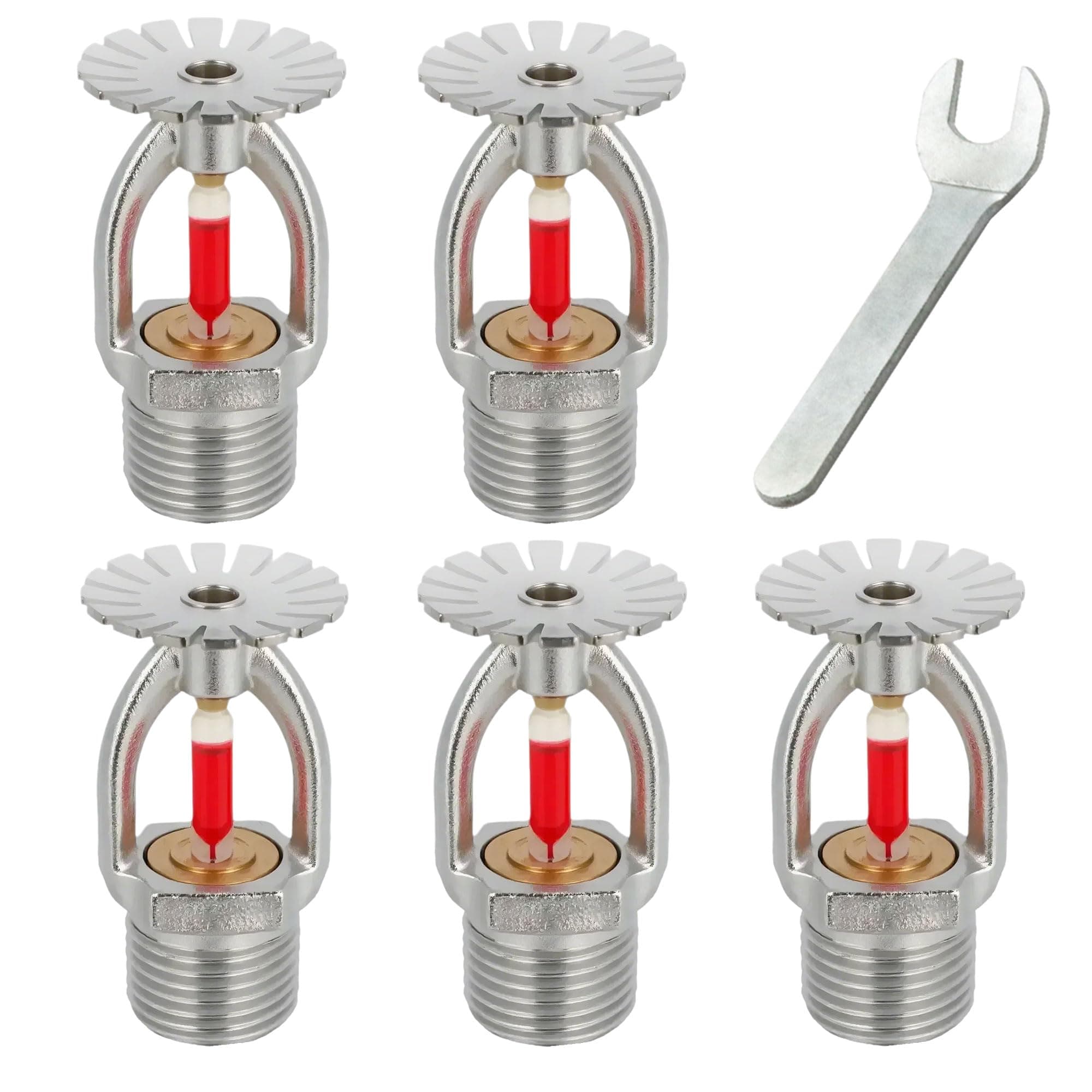 5pc Fire Sprinkler Head & Wrench 155℉ Pendent Type, Fire Sprinkler Heads 1/2" Inch Thread 68°C Quick Response Water Spray Down 1/2" NPT for Home/Commericial/Residential Building(Pendent Type)