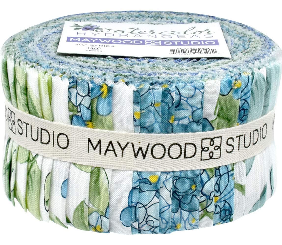 Watercolor Hydrangeas Strips 40 2.5-inch Strips Jelly Roll Maywood Studio