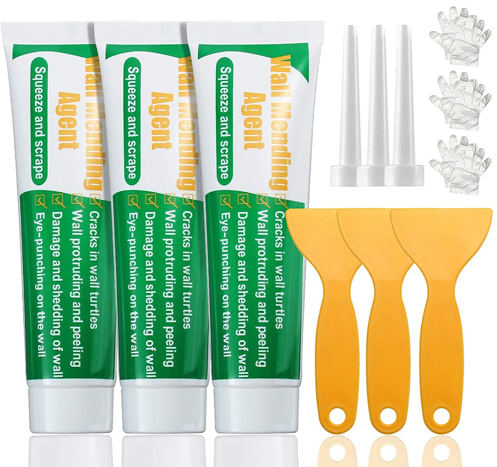 3 Pcs Wall Mending Agent, Spackle Wall Repair Kit, Drywall Repair Kit with 3 Scraper, Quick Easy Solution to Fill The Holes and Crack in Wall Wood Plaster Surface (3 x100g)