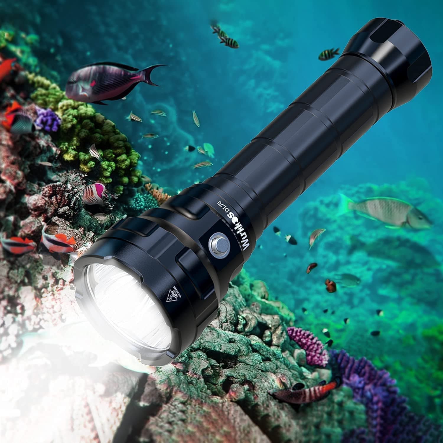 DL70 Dive Torch, 13000 lumens Diving Flashlight 4 *XHP50.2 LEDs Super Bright Underwater Flashlight, Scuba Diving Torch 150m Underwater Light IPX8 Waterproof with 2 * 5000mAh Power Supply