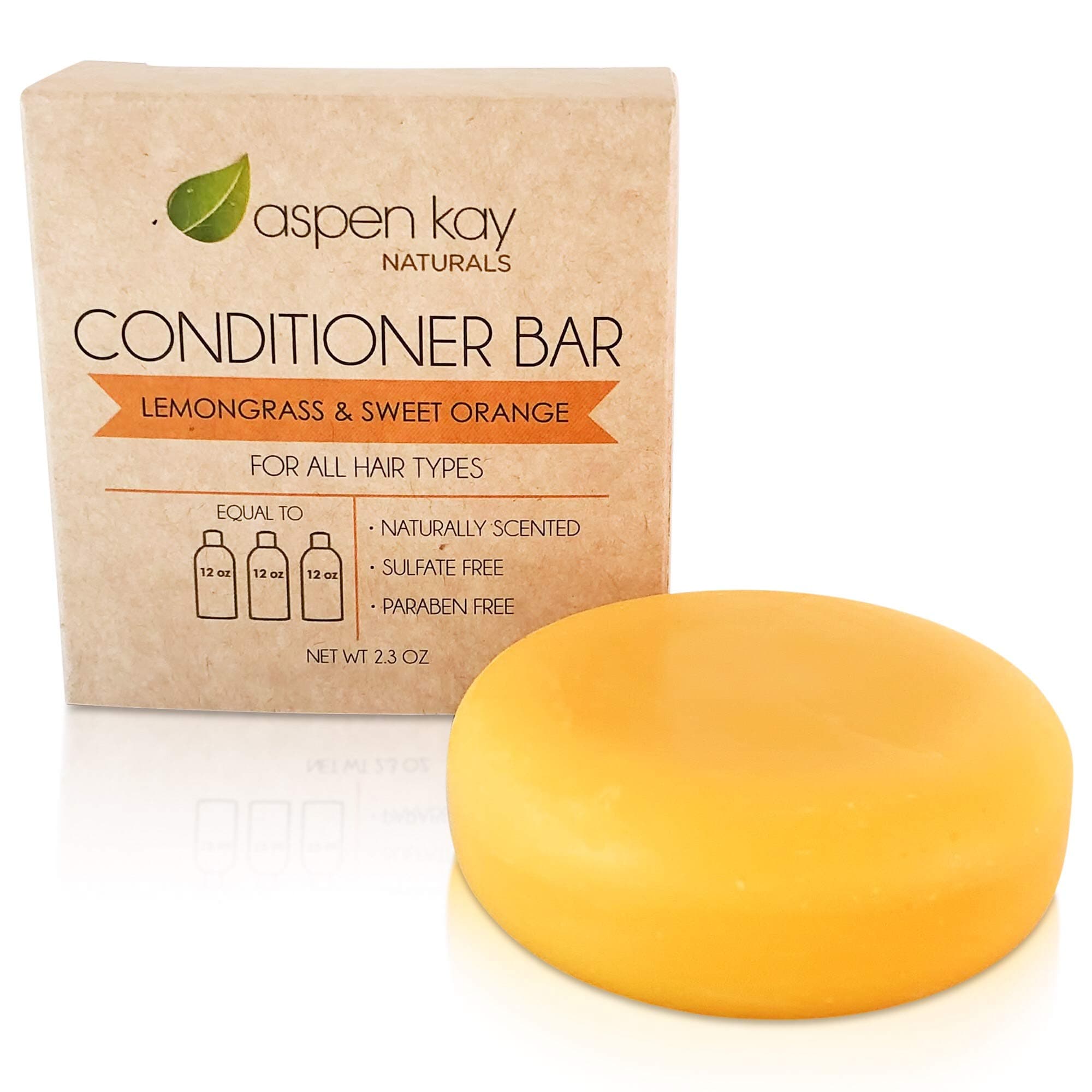 Aspen Kay NaturalsLemongrass Conditioner Bar for All Hair Types, Sulfate-Free, frizzy hair, 2.3 Ounce | Made With Natural & Organic Ingredients, Cruelty-Free, Vegan