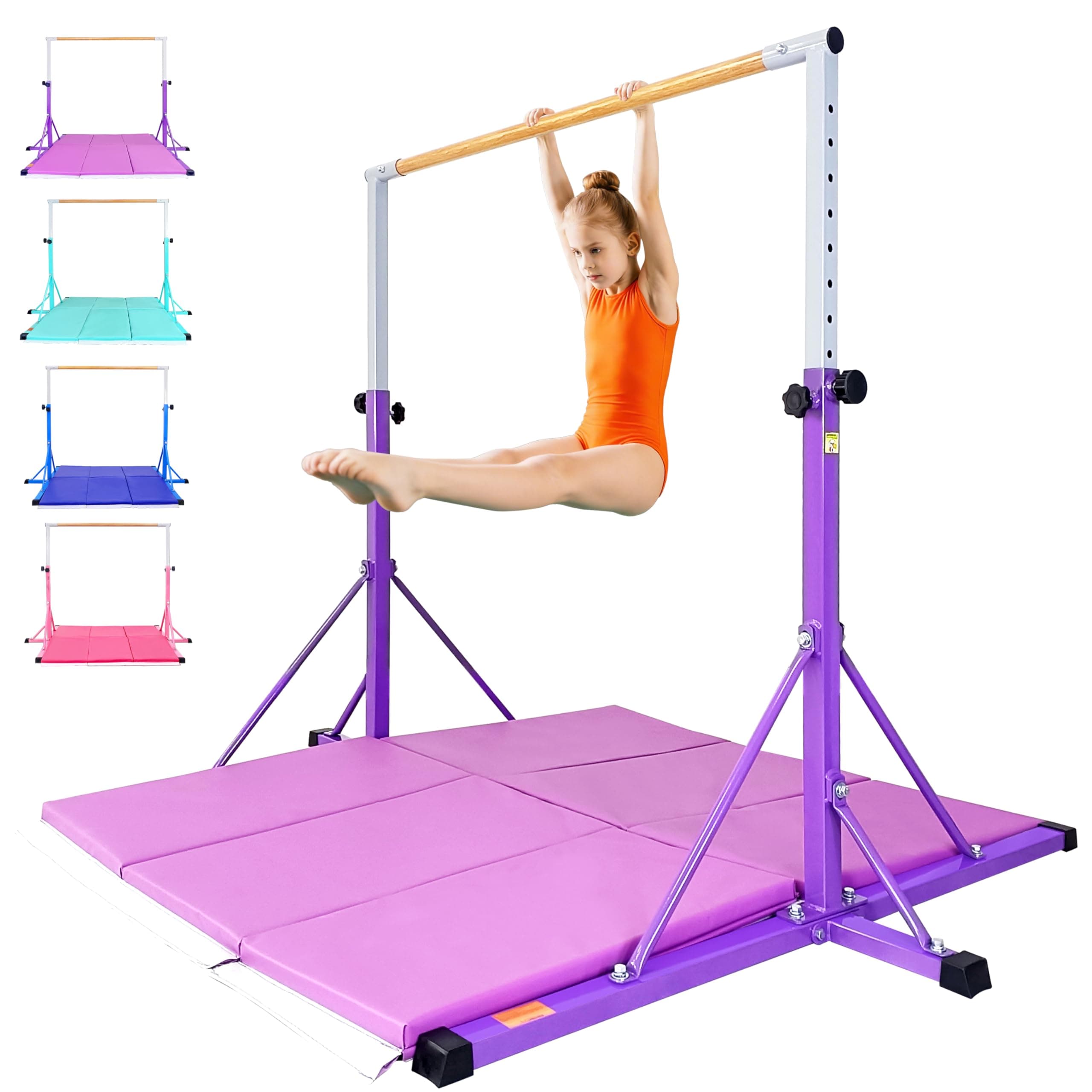 Gymnastic bar for Kids Ages 5-20 Gymnastic Horizontal bar Gymnastic kip bar - Height 35.4" to 59"/45" to 71" - 5FT/6FT Base Length - Super Sturdy Gymnastic Equipment for Home and Gym