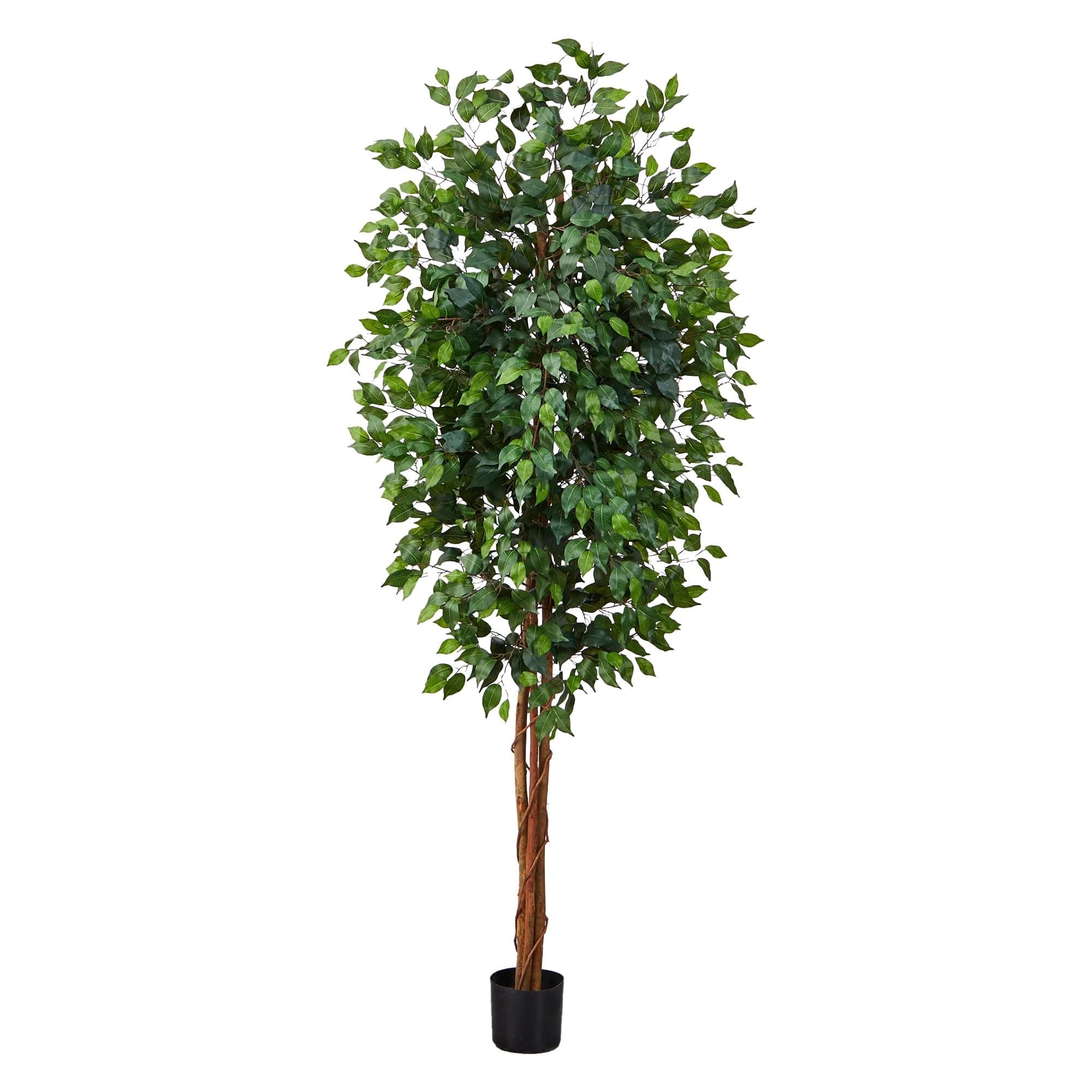 7ft Triple Trunk Artificial Ficus Tree with Natural Wood Trunks, Fake Tree For Indoor Home Decor, Faux Ficus Tree with Black Nursery Pot