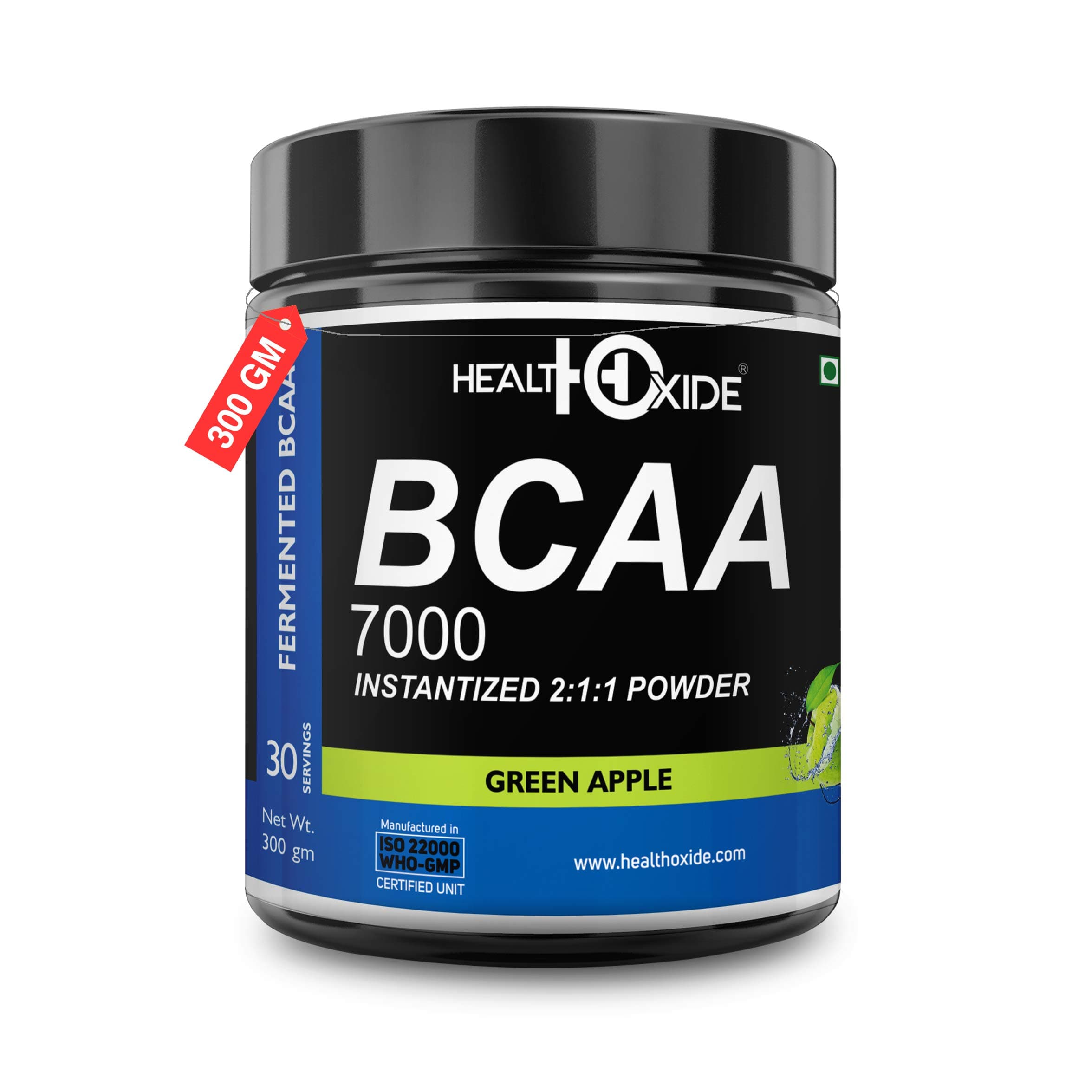 HealthOxide BCAA 7000 Amino Acid INSTANTIZED 2:1:1 POWDER - 300 gm (GREEN APPLE)