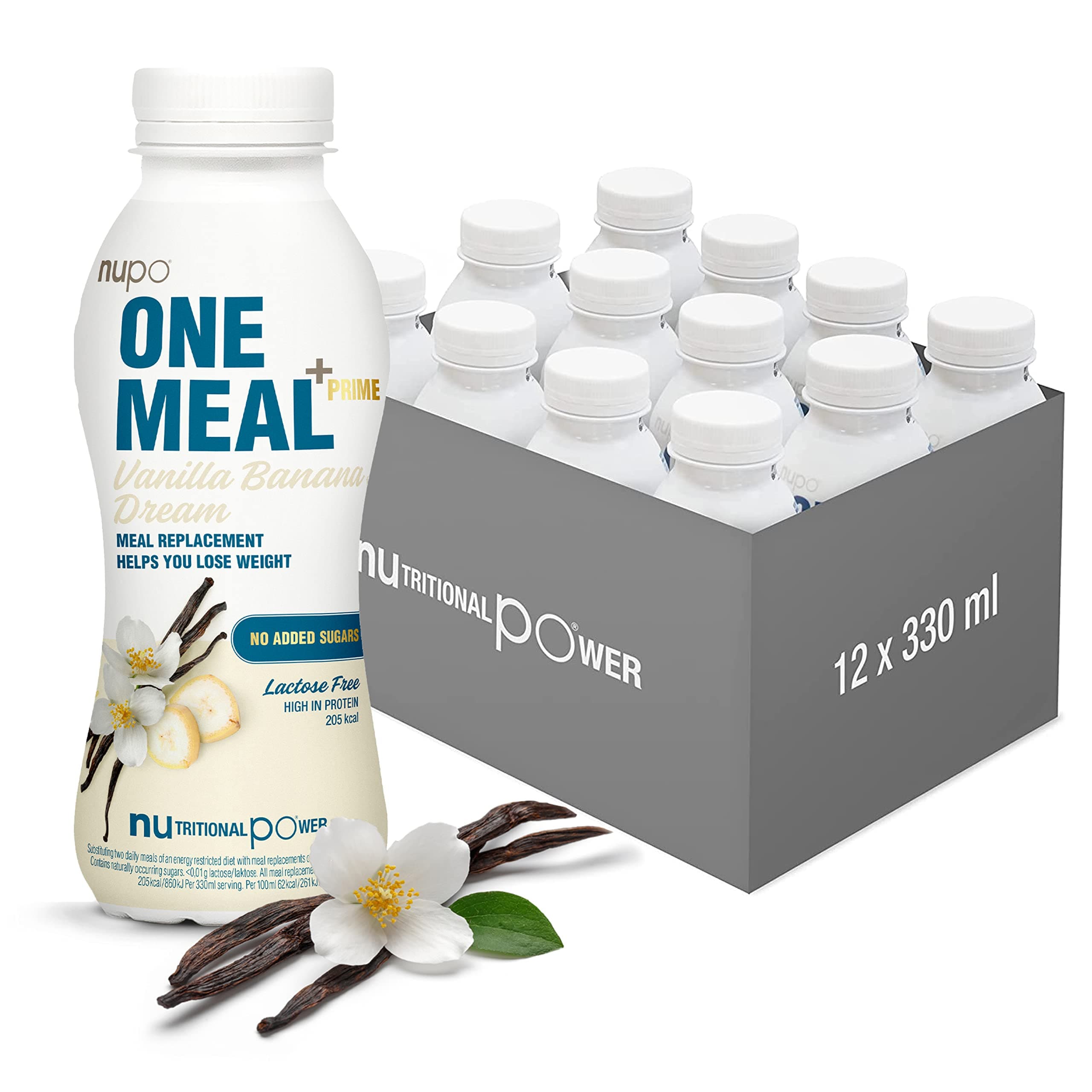 One Meal +Prime Vanilla-Banana Meal Replacement Shake with 24 Vitamins and Minerals | High in Protein & No Added Sugar | Tasty Weight Loss Shakes for Women & Men (12 x 330ml)