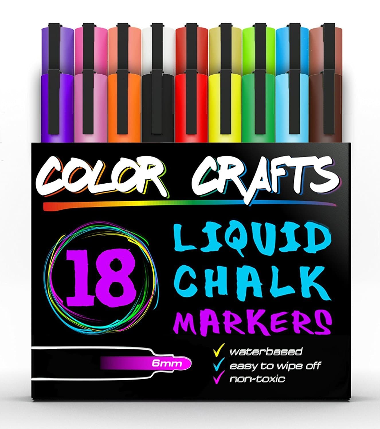 GHEART WRL-YQB006 Wet Erase Chalk Markers Metallic Liquid Ink Pens Chalkboard Painting DIY Card Blackboards Glass Water-Based Non-Toxic Reversible Bullet Pack of 24, Set of 18, Colorful
