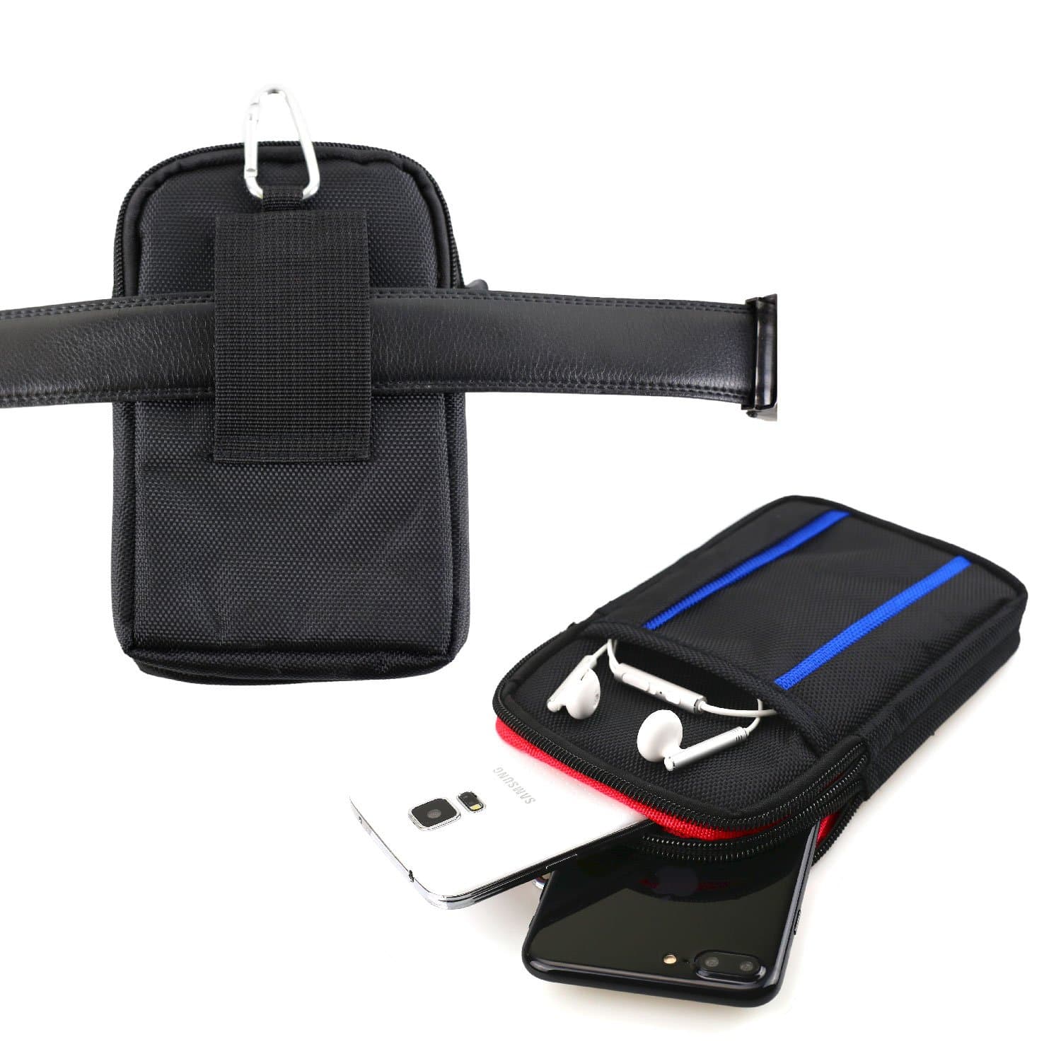 Dual Phone Case for Two Phones, Belt Loop Cell Phone Holder Mobile Carrying Holster Fits 2 iPhone 6/7/8 Plus, X, Galaxy S8/S9 Plus, LG - Tactical Double Pouch Nylon Bag Multipurpose Waist Pack