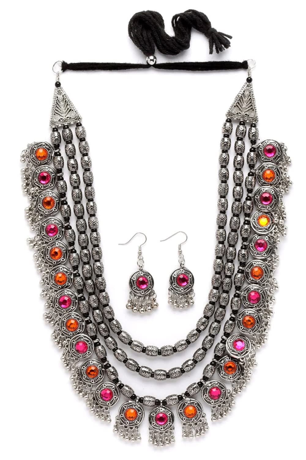 Latest Stylish Fancy Oxidised Silver Tribal Necklace Jewellery Set for Women (12164s), Multicolour, One