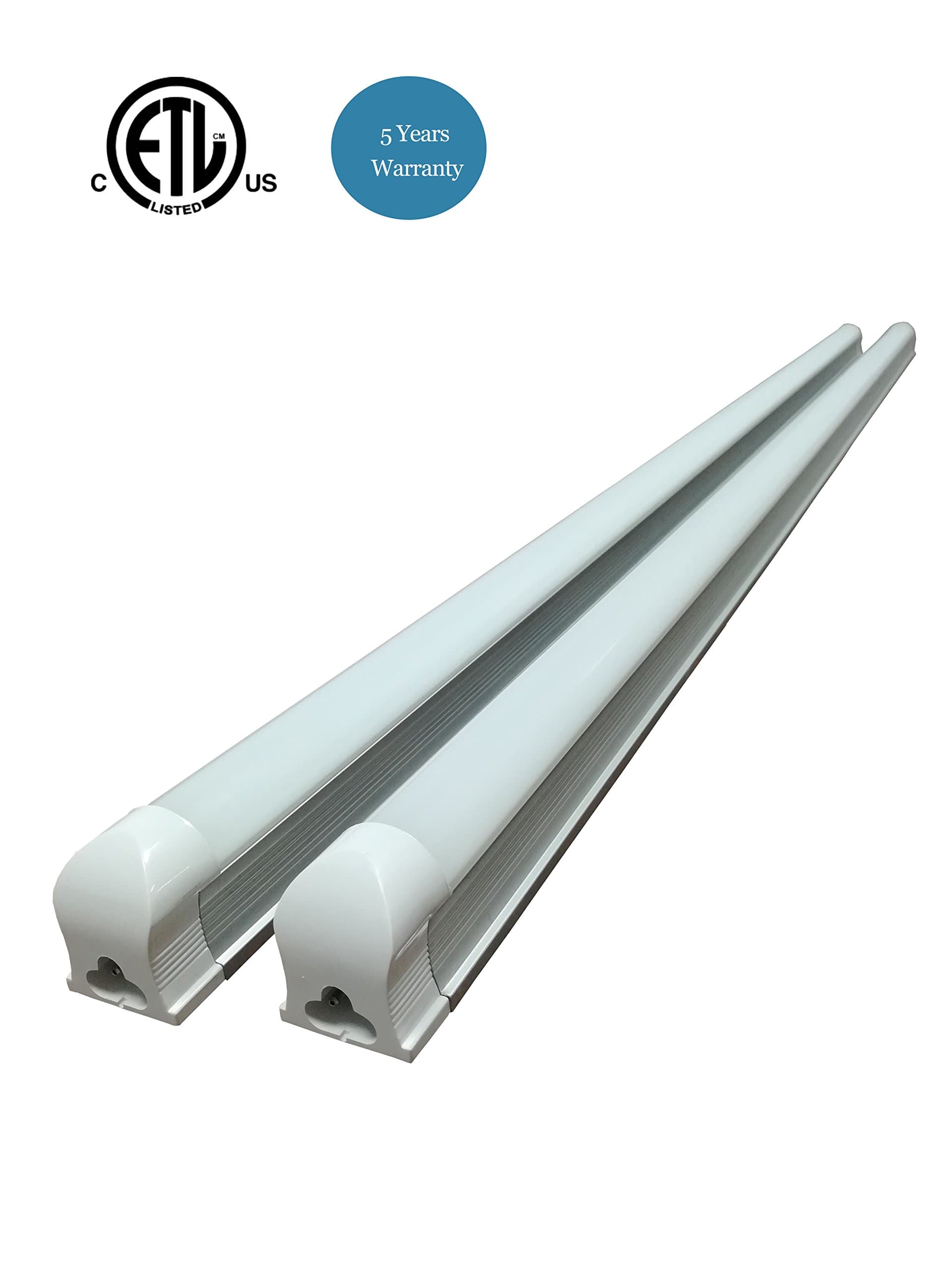 2-Pack Integrated T8 LED Tube Light with Bracket, 4FT, 20W (Equivalent 50W), 2200 Lumens, Warm White 3500K, Diffusion Cover Lens, No Fixture Needed