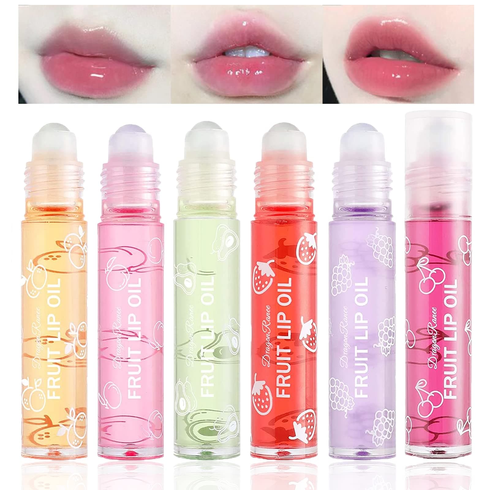Lip Plumper Gloss Moisturizing Lip Lotion Oils,6Pcs Fruit-flavored Transparent Colorless , Moisturized Liquid Lipstick for Dry and Chapped Lips (6 Pack)