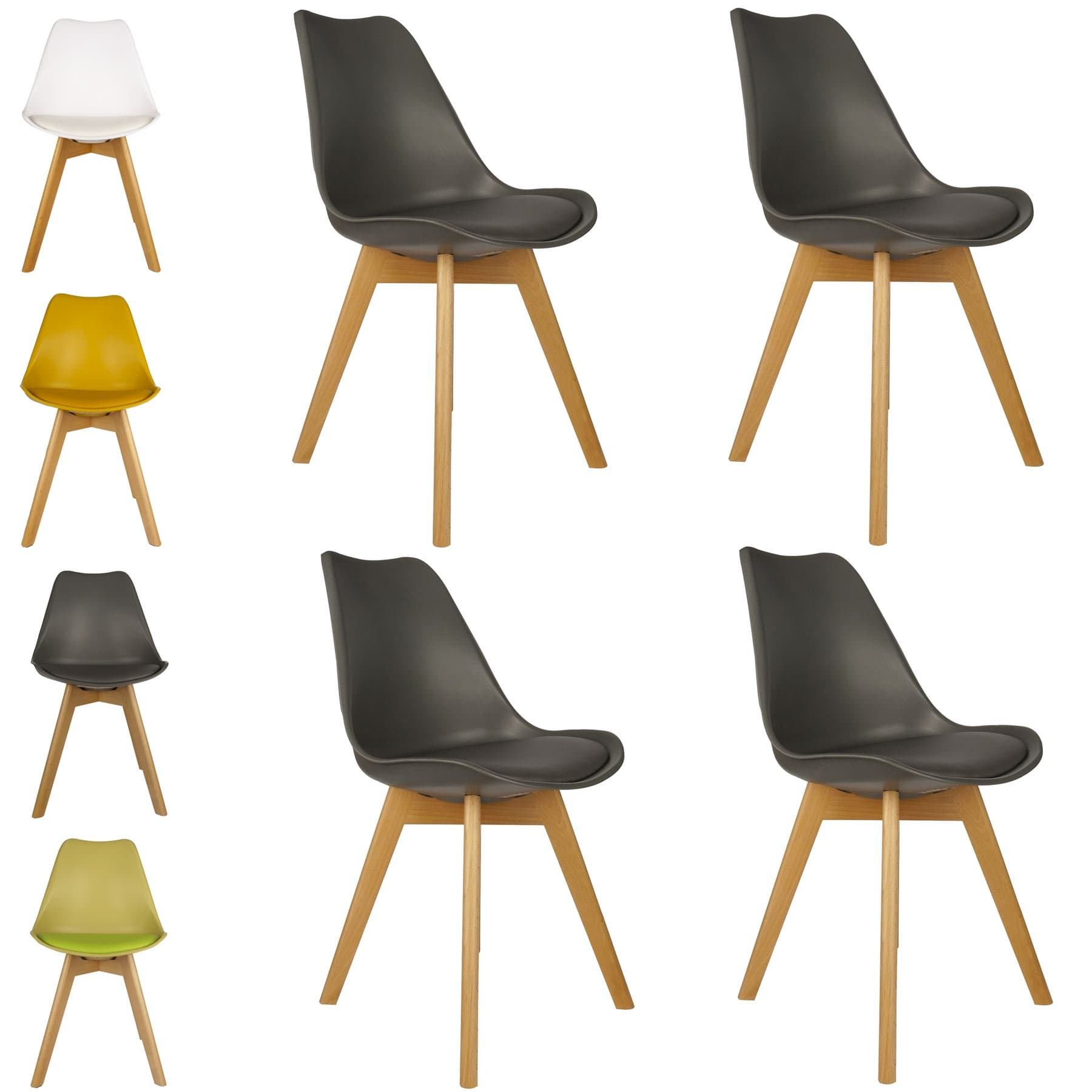 Cosy7 Luna Collection Jamie Tulip Inspired Modern Padded Dining Chairs Grey Set of 4 | Solid Beech Wooden Legs, Comfy Cushioned PU Seat, Well Blended Colours & Timeless Retro Design